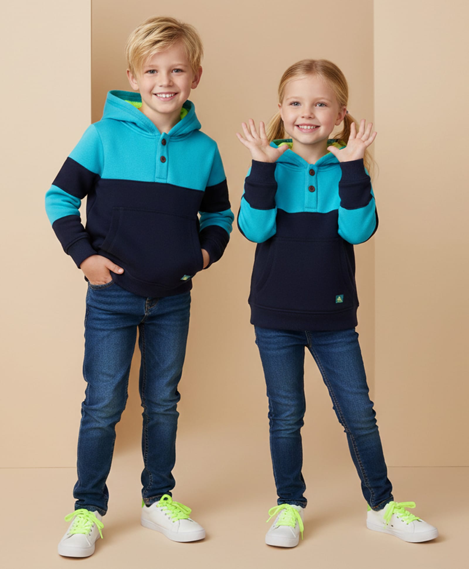 Cherry Crumble By Nitt Hyman Full Sleeves Colour Blocked Hoodie - Blue-image-4