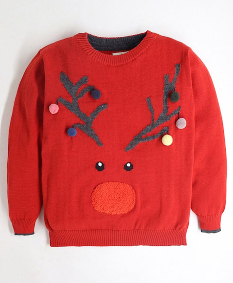 Cherry Crumble By Nitt Hyman Full Sleeves Deer Detailed Sweater -  Red-image-40