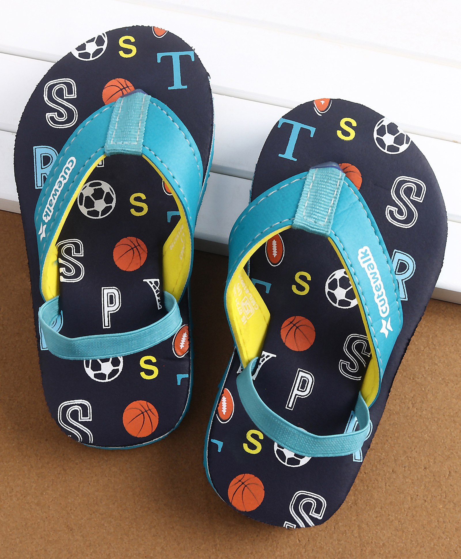 Cute Walk by Babyhug Back Strap Slip On  Flip Flops with Text & Ball Print- Blue-image-32