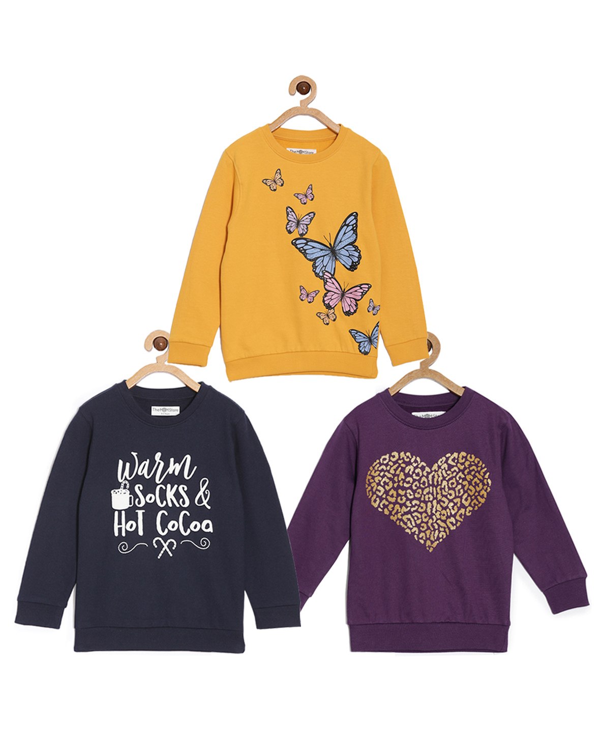The Mom Store Pack Of 3 Full Sleeves Butterfly & Typography Printed Sweatshirt - Yellow Black Purple-image-9