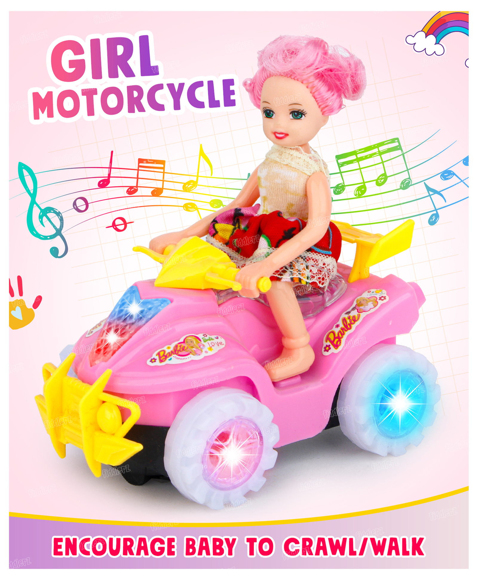 Fiddlerz Beach Bicycle for Kids Bump & Go Tricycle Toy for Girls Boys Vehicle Toy with Sound and Flashing Light for Kids Motorcycle (Pack of 1) Multicolor-image-49
