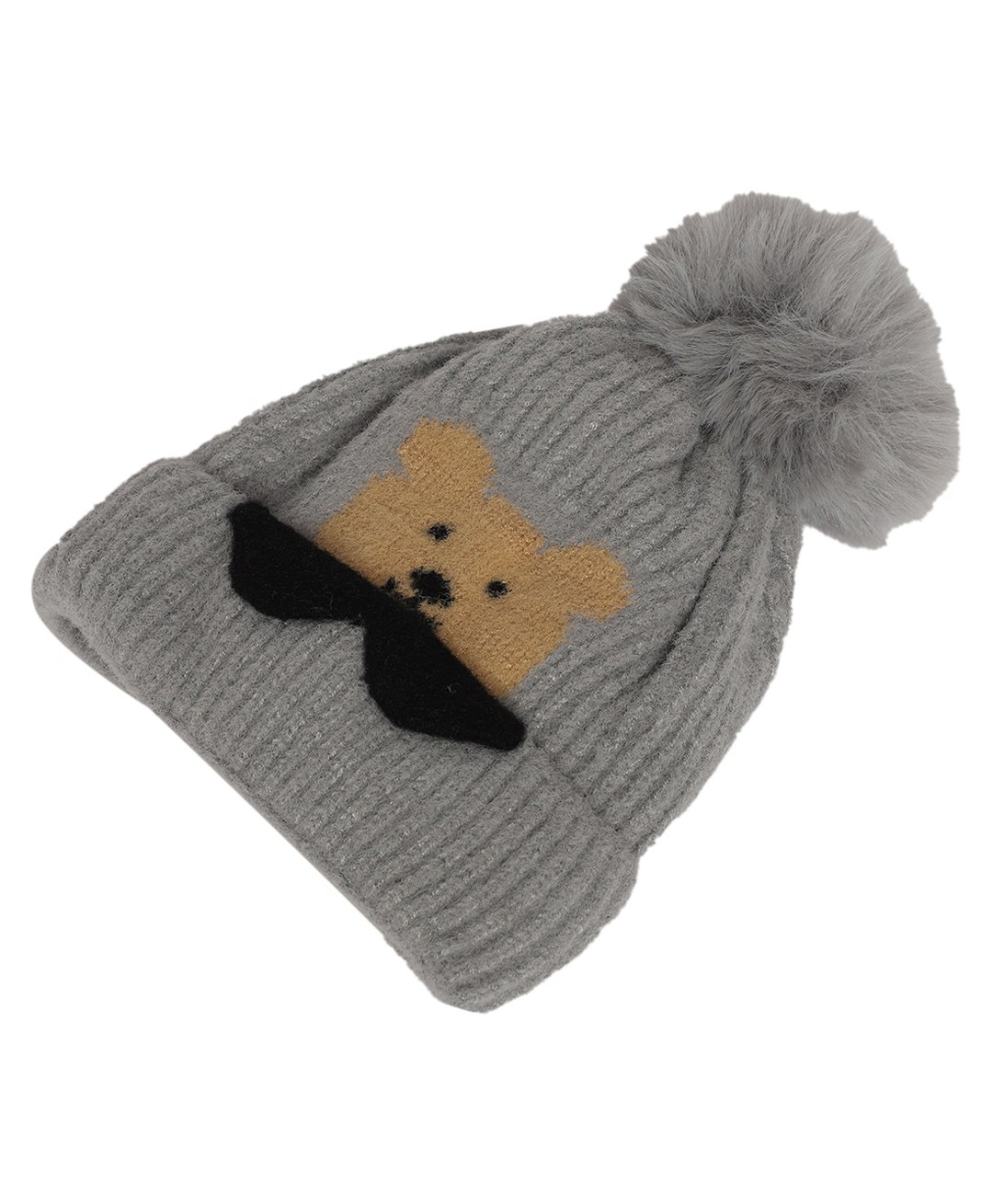 Kid-O-World Bear Detailed Ribbed Cap  - Grey-image-27