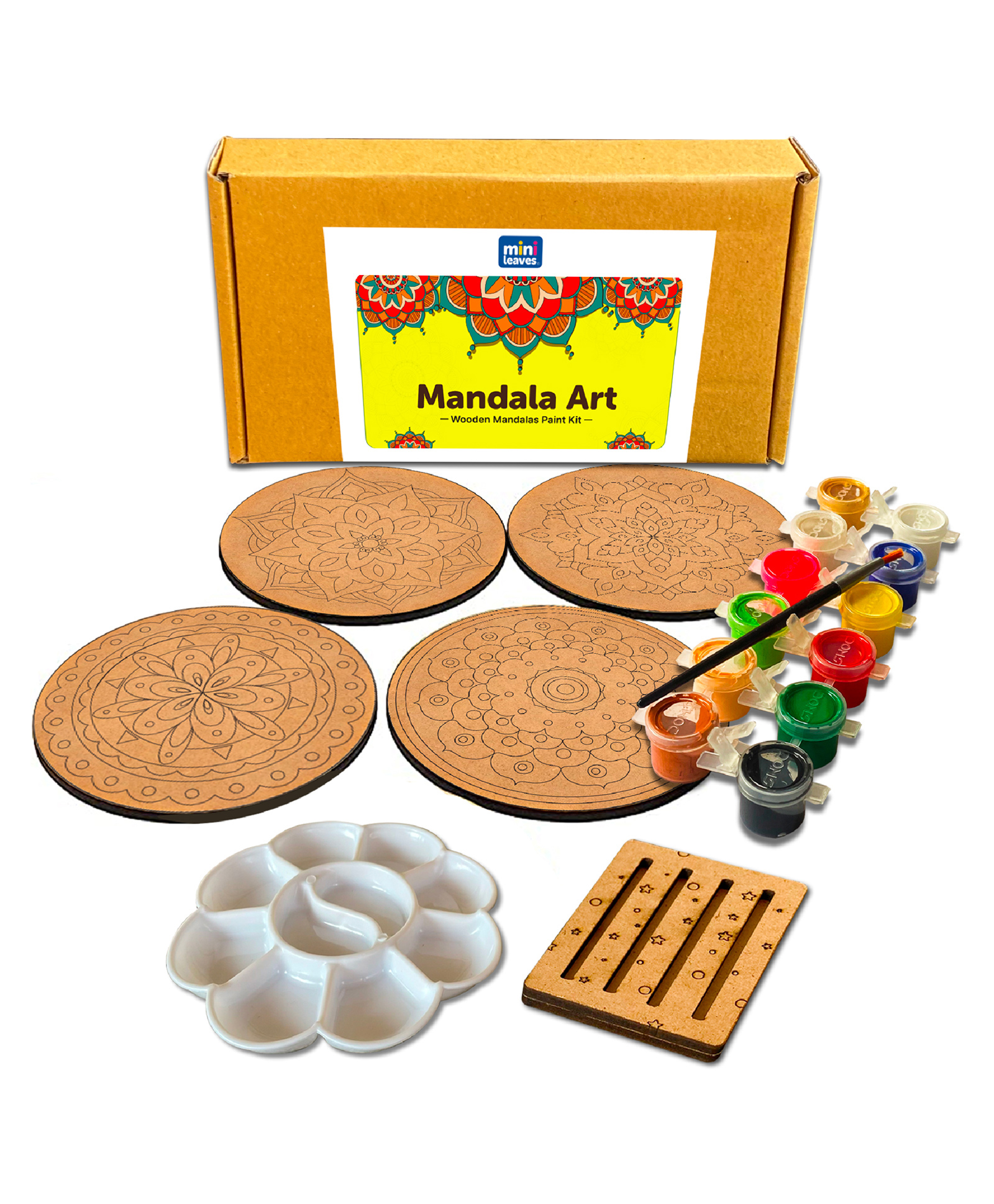 minileaves Mini Leaves Wooden Mandala Painting Art and Craft Kit with Wooden Stand- Advance Level-picture-5