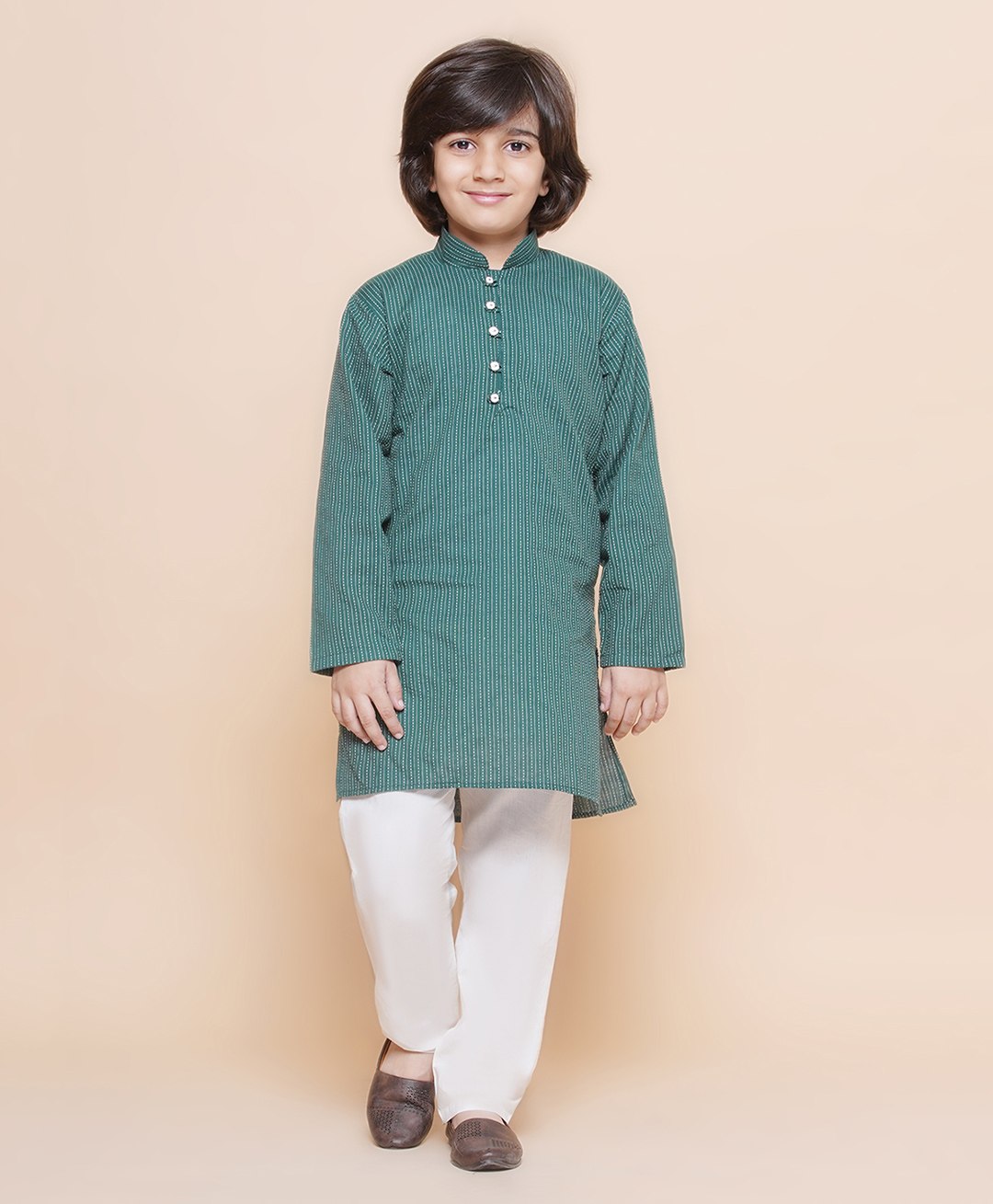 AJ Dezines Full Sleeves Seamless Kantha Embroidered Kurta With Pyjama - Green-picture-24