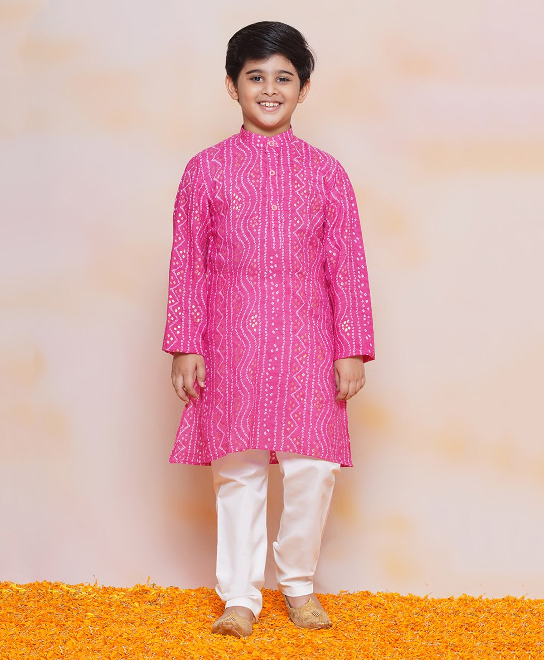 AJDezines Full Sleeves Seamless Bandhej Bands Designed Kurta With Pyjama - Pink-image-44