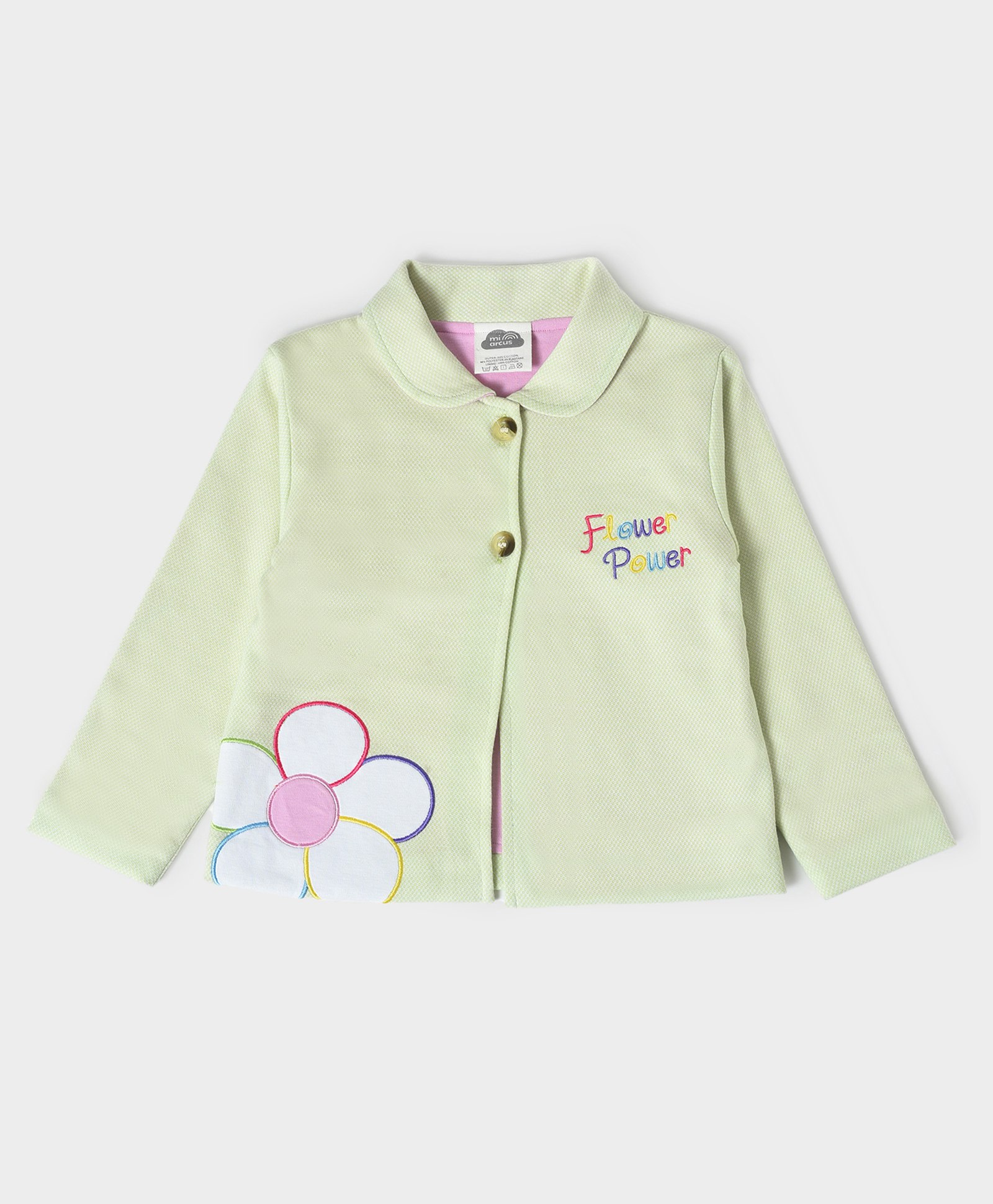 Mi Arcus 52% Cotton 46% Polyester 2% Elastane Lining 100% Cotton Full Sleeves  Floral Embroidered Winter Coat - Light Green-image-31