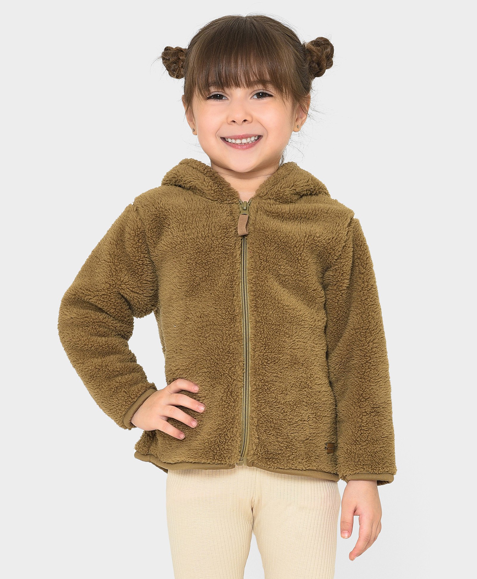 Mi Arcus 100% Polyester Full Sleeves Ear Detailed Fur Jacket - Brown-picture-24
