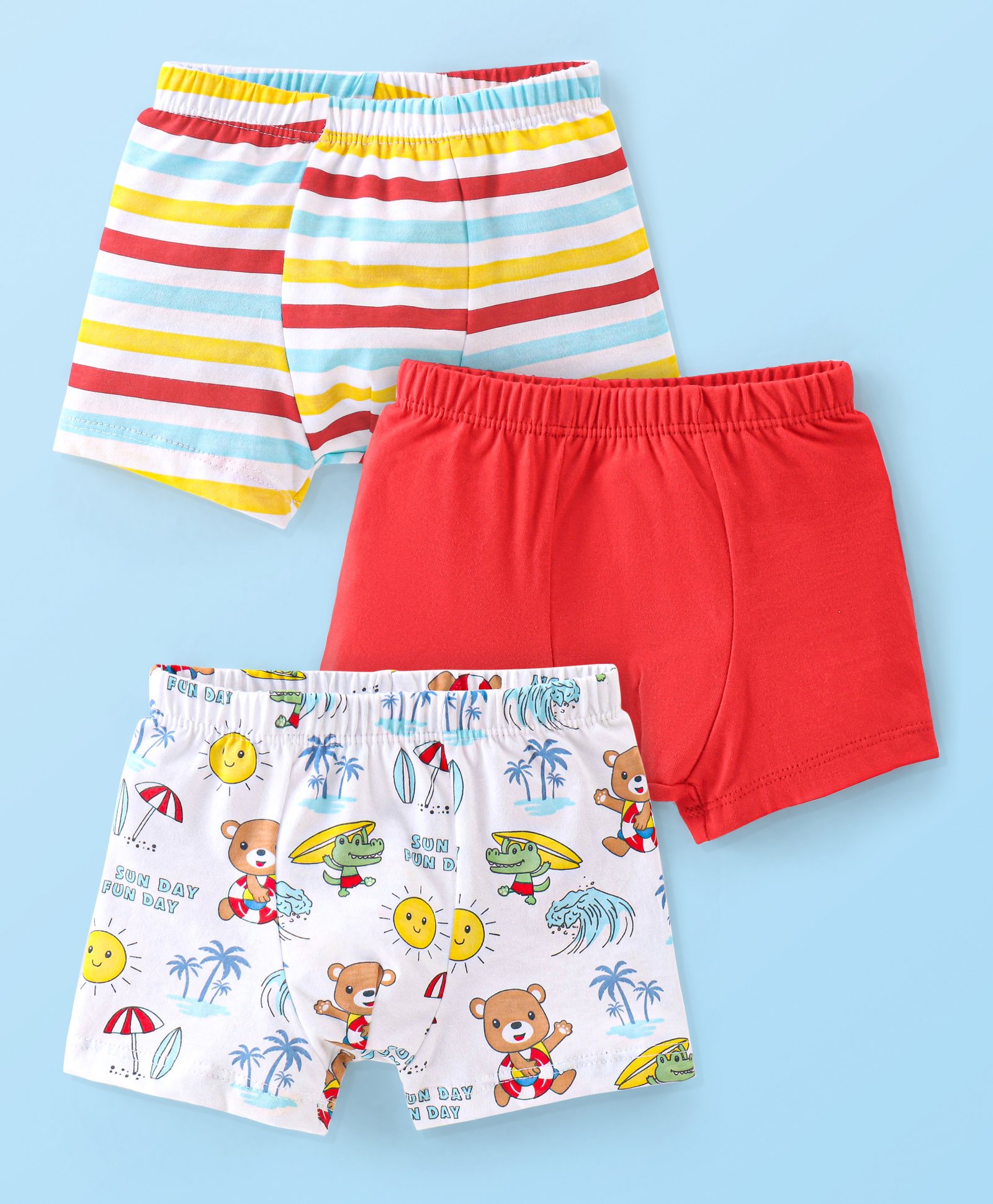 Babyhug 100% Cotton Knit Trunks Teddy Print Pack of 3 - Multicolour-image-15
