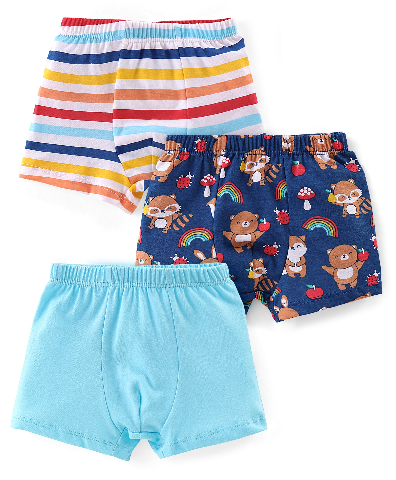 Babyhug 100% Cotton Knit Teddy & Stripe Print Trunks Pack of 3- Multicolour-image-8