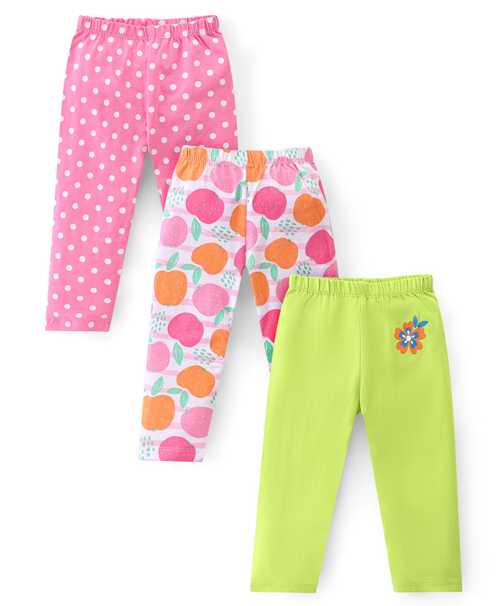 Babyhug Cotton Lycra Full Length Leggings With Polka Dot Print Pack Of 3 - Pink Multicolor-image-18