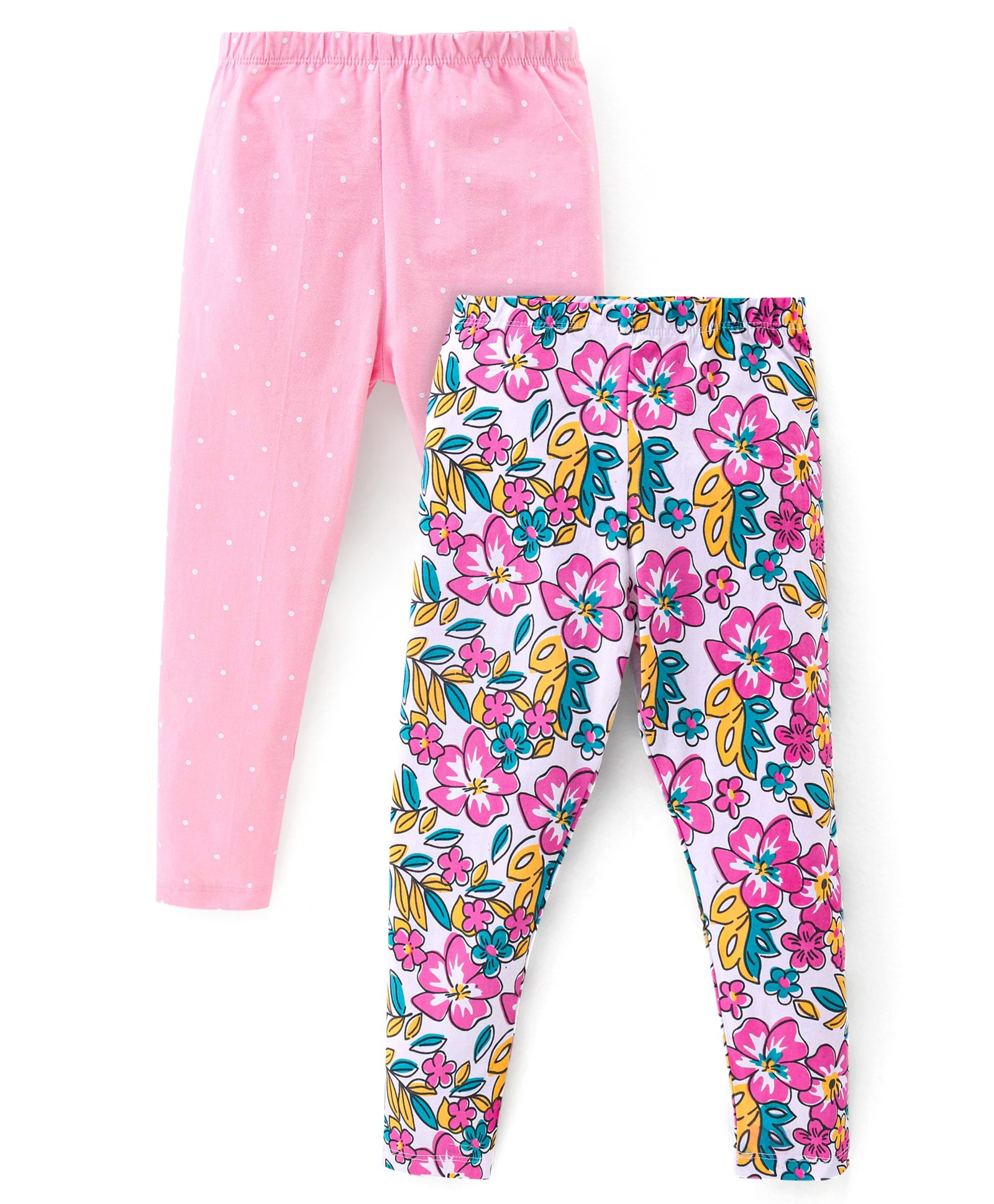 Babyhug Cotton Lycra Knit Stretchable Leggings Floral Print Pack of 2 - Multicolor-image-35