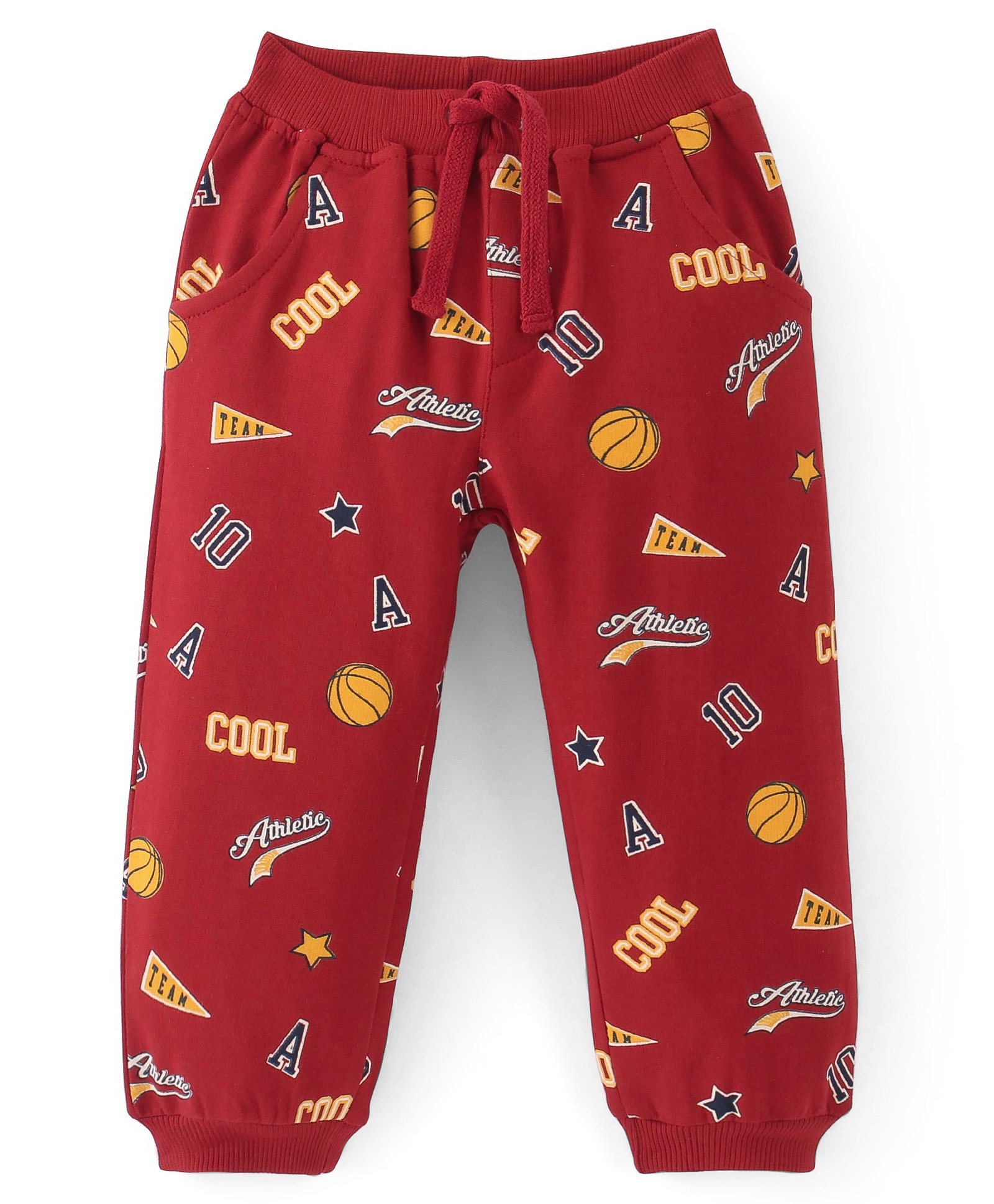 Babyhug Cotton Looper Full Length Lounge Pants With Text Print - Maroon-image-32