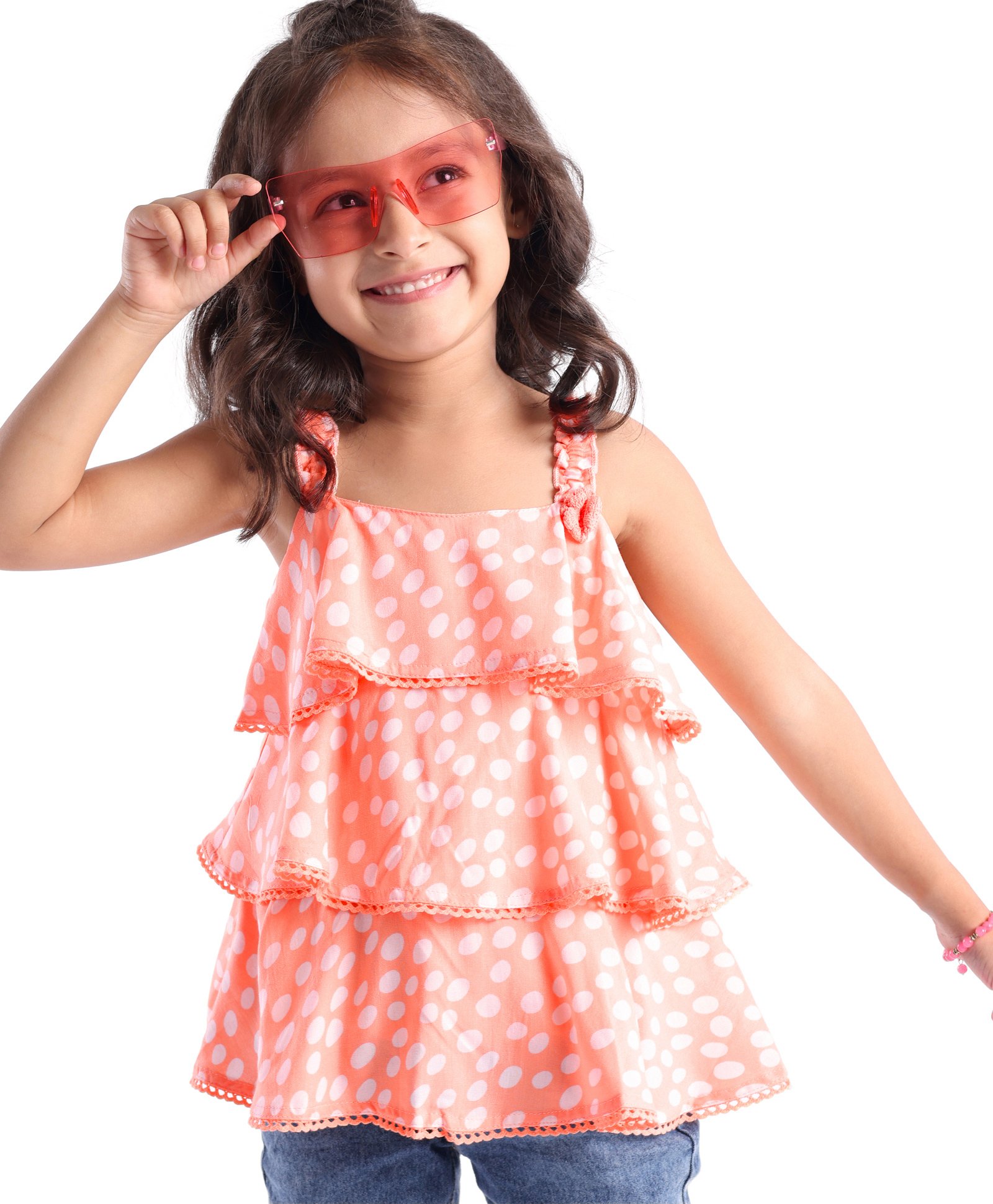 Babyhug Woven Rayon Sleeveless Top with Corsage & Lace Detailing - Peach-image-29