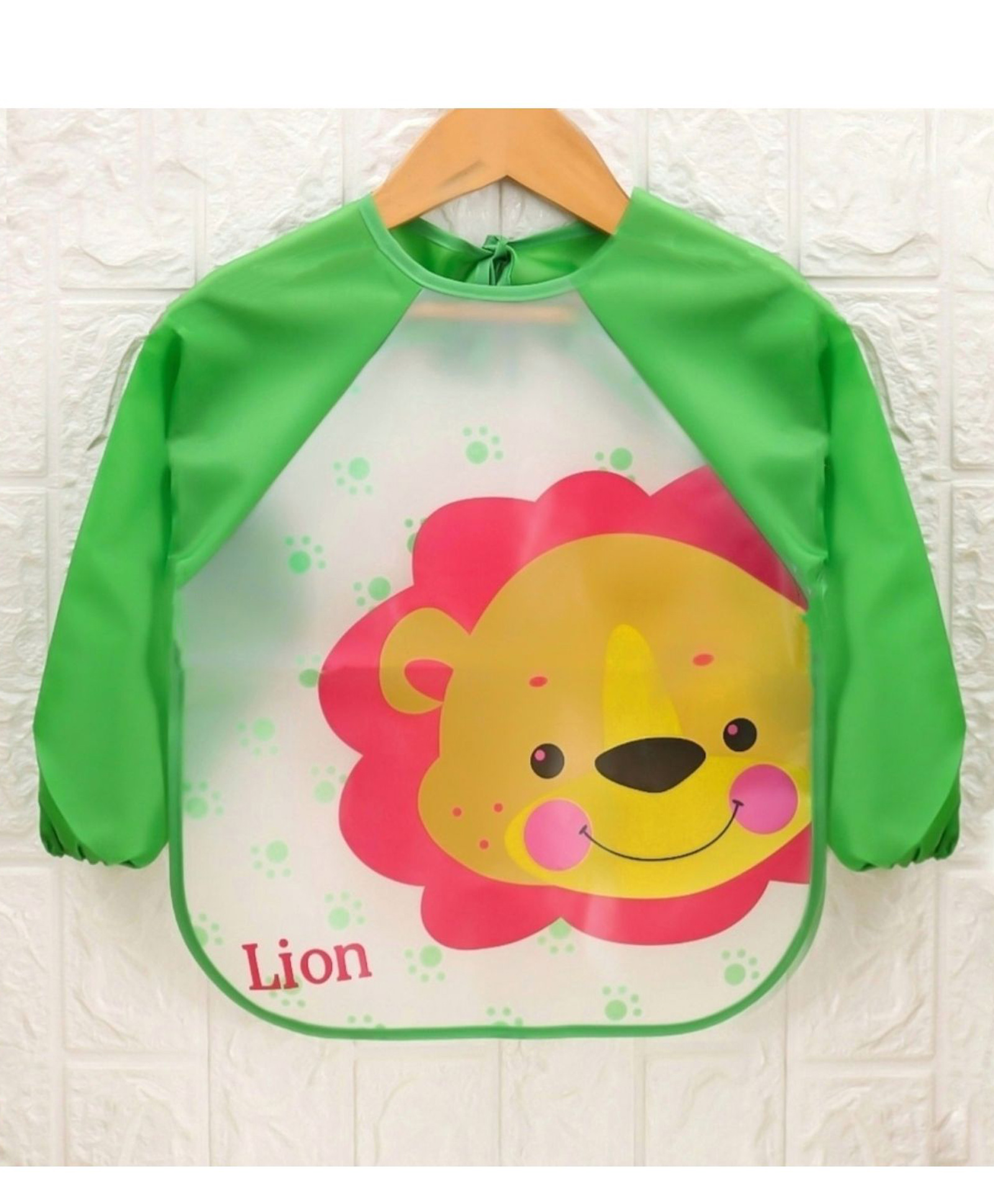 Yellow Bee Polyester Lion Print Art Smock with Adjustable Closure for Boys and White Green-image-7