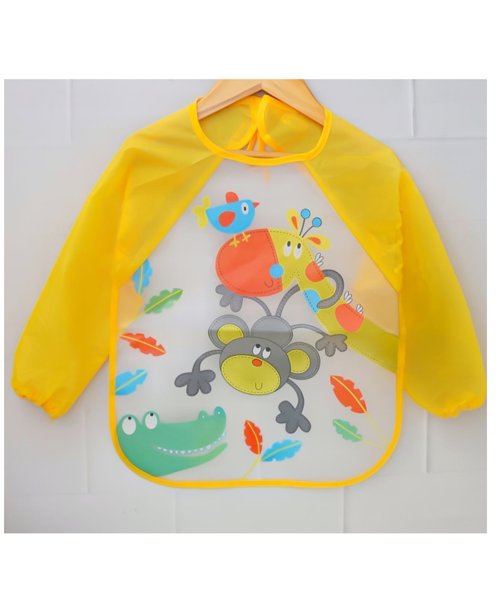 Yellow Bee Polyester Monkey Print Art Smock with Adjustable Closure for Boys White and Yellow-picture-17