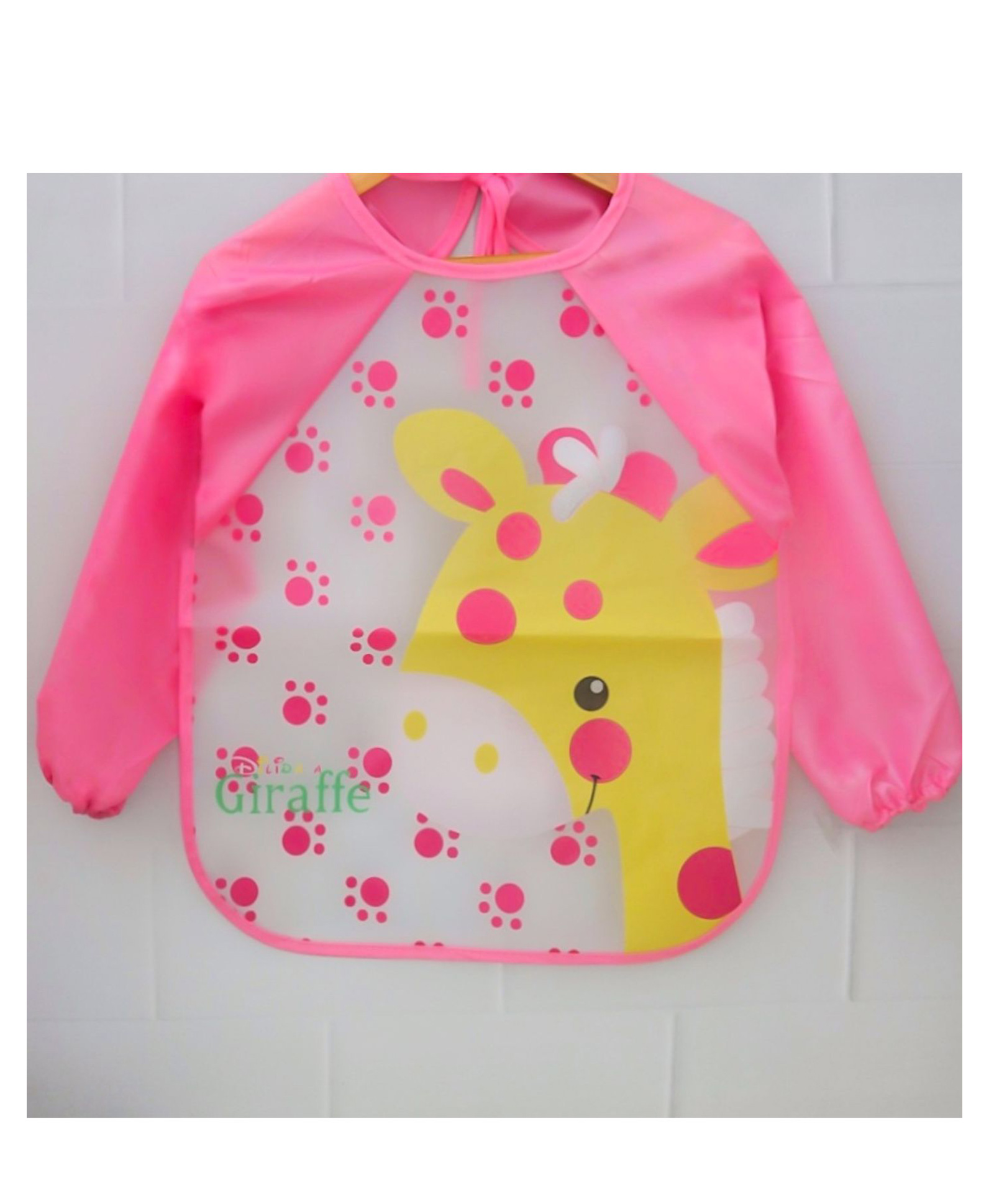 Yellow Bee Polyester Giraffe Print Art Smock with Adjustable Closure for Girls White and Pink-image-36