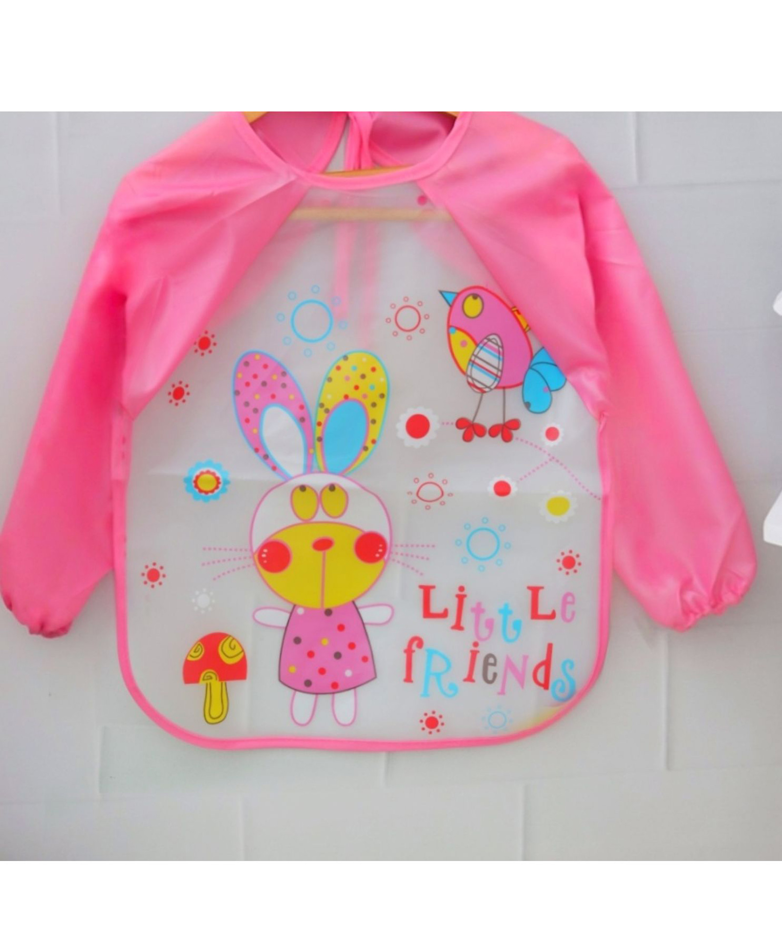 Yellow Bee Polyester Bunny Print Art Smock with Adjustable Closure for Girls White and Pink-image-31