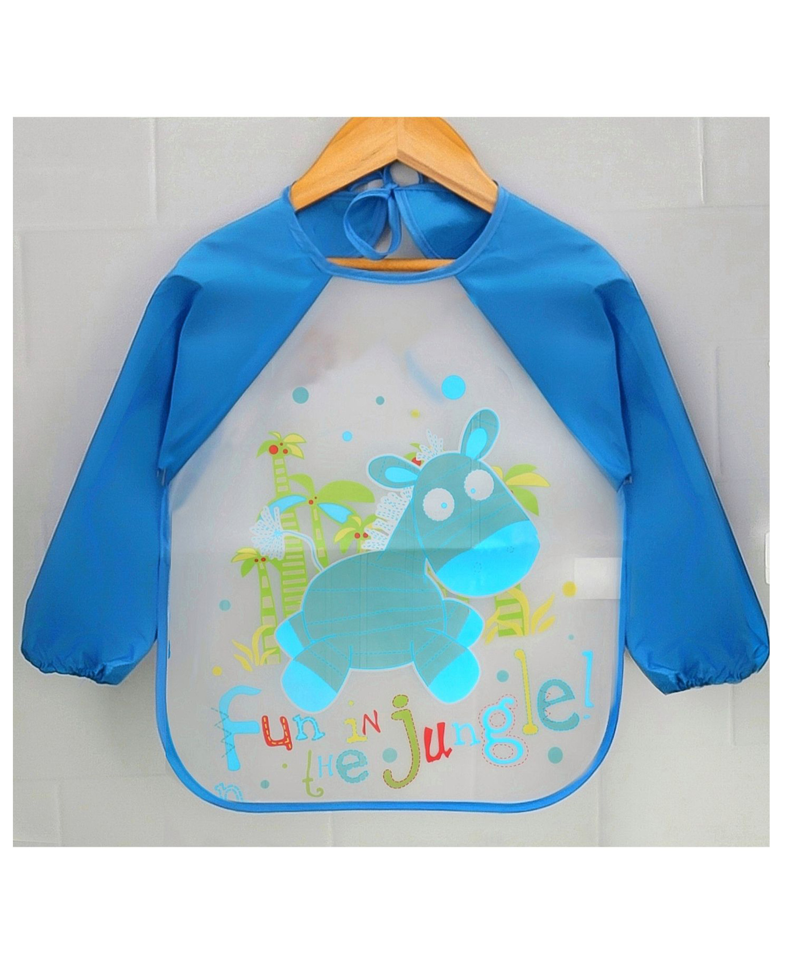 Yellow Bee Polyester Donkey Print Art Smock with Adjustable Closure for Boys  White and Blue-image-4