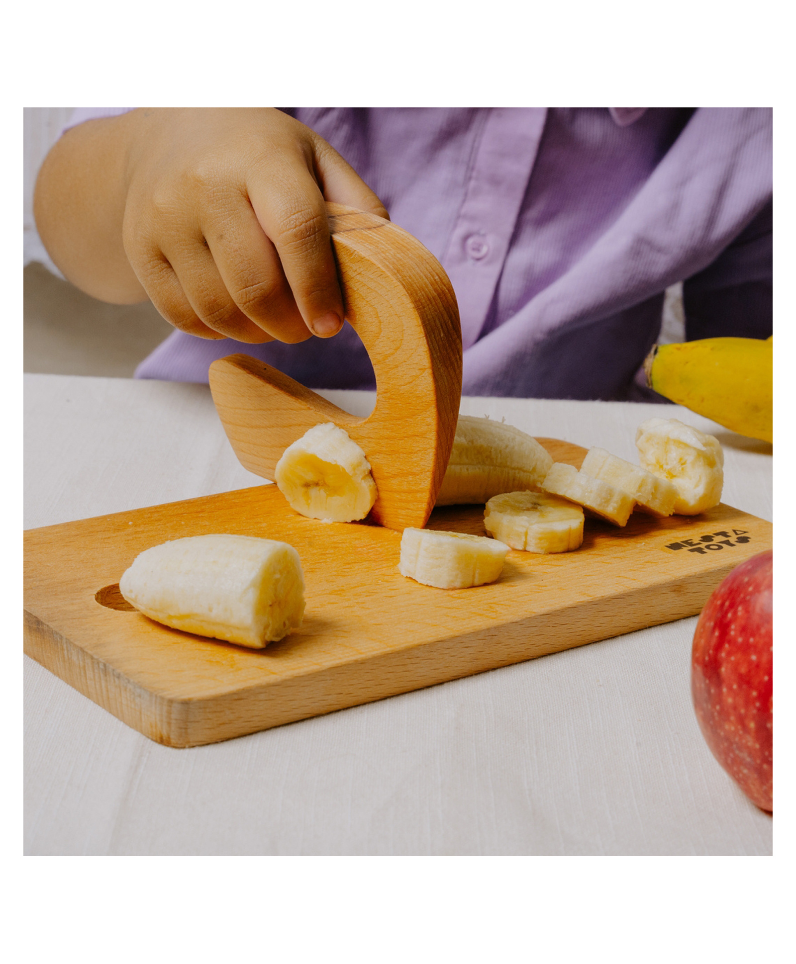NESTA TOYS Montessori Chopping Board & Knife Safe Cutting Tool - Brown-image-11