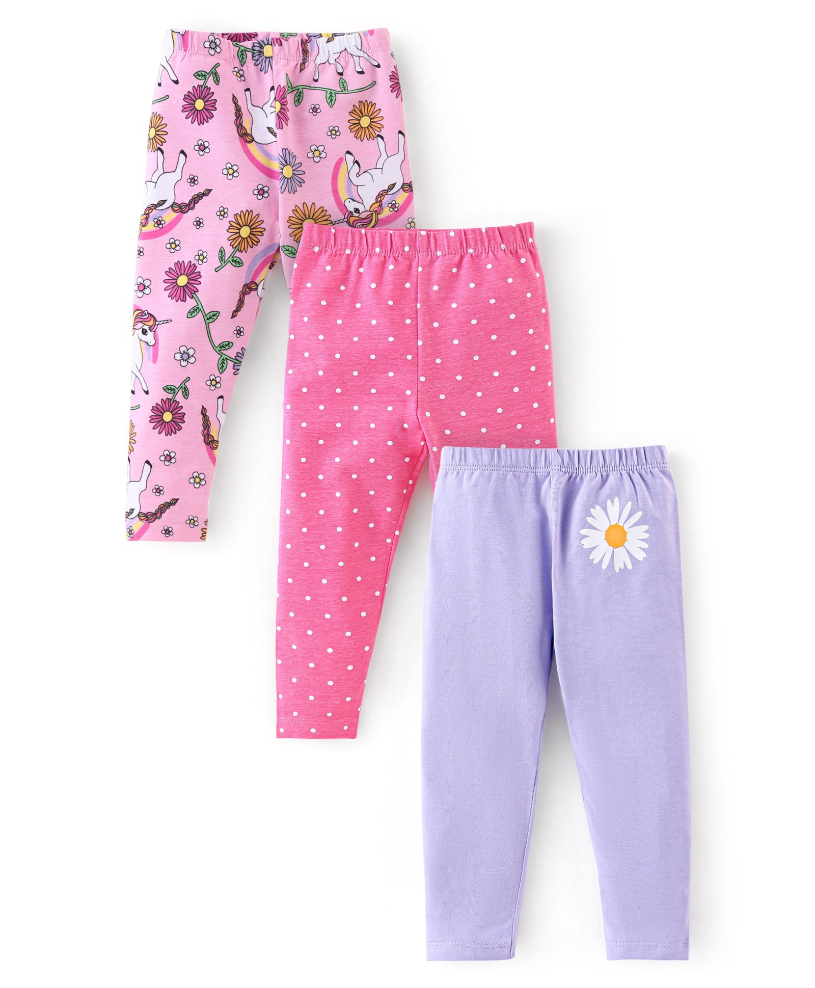 Babyhug Cotton Lycra Knit Full Length Leggings With Strech Unicorn Print Pack of 3 - Multicolor-picture-11