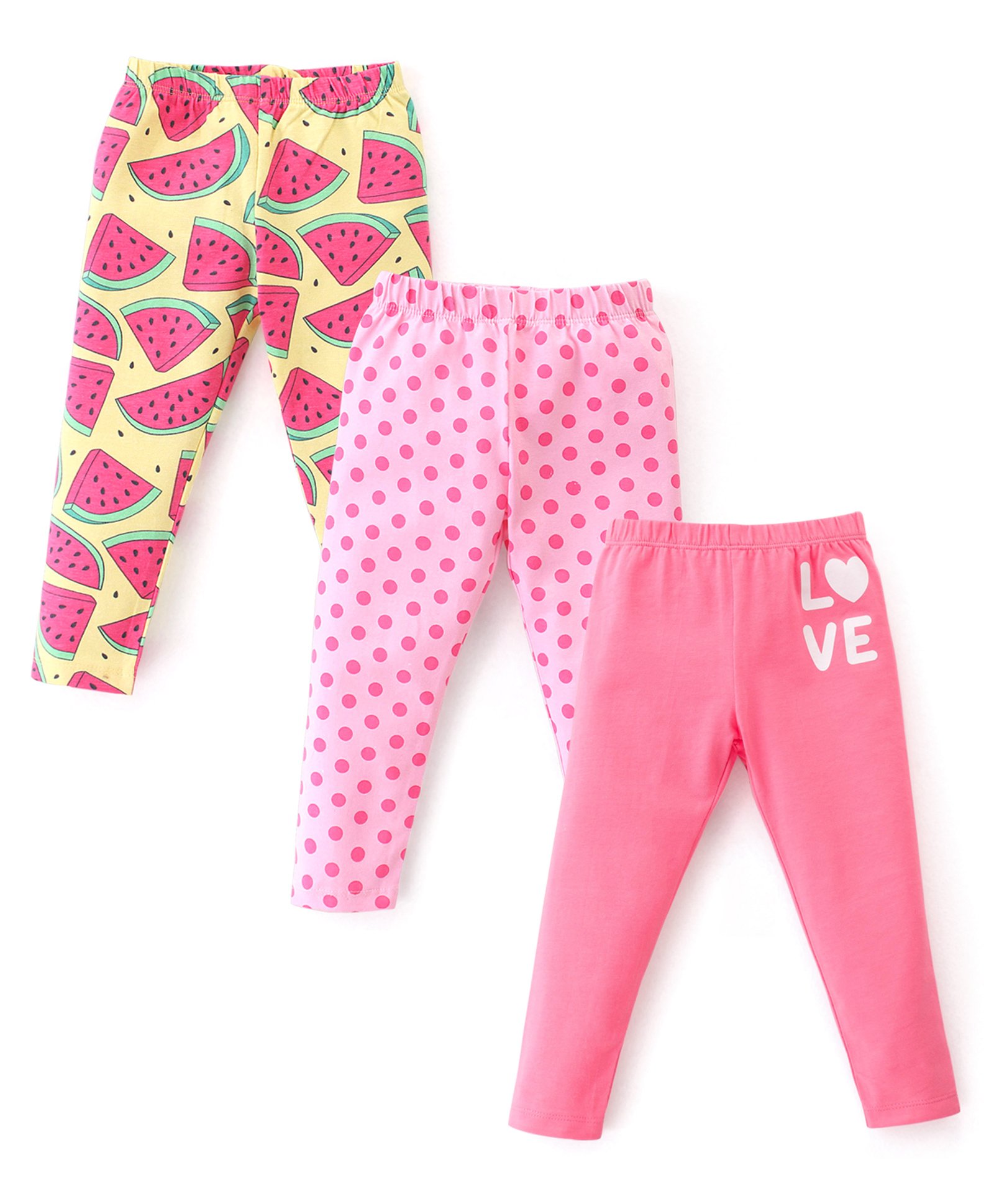 Babyhug Cotton Lycra Knit Full Length Leggings With Strech Polka Dot Print Pack of 3 - Multicolor-picture-28