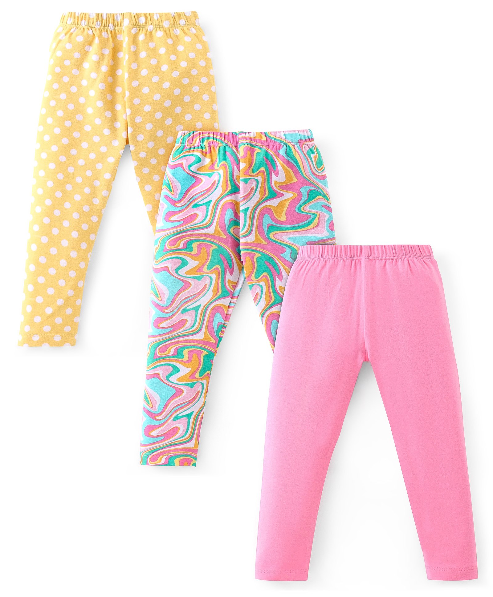 Babyhug Cotton Lycra Knit Full Length Polka Dot Print Leggings Pack of 3 - Multicolor-image-28