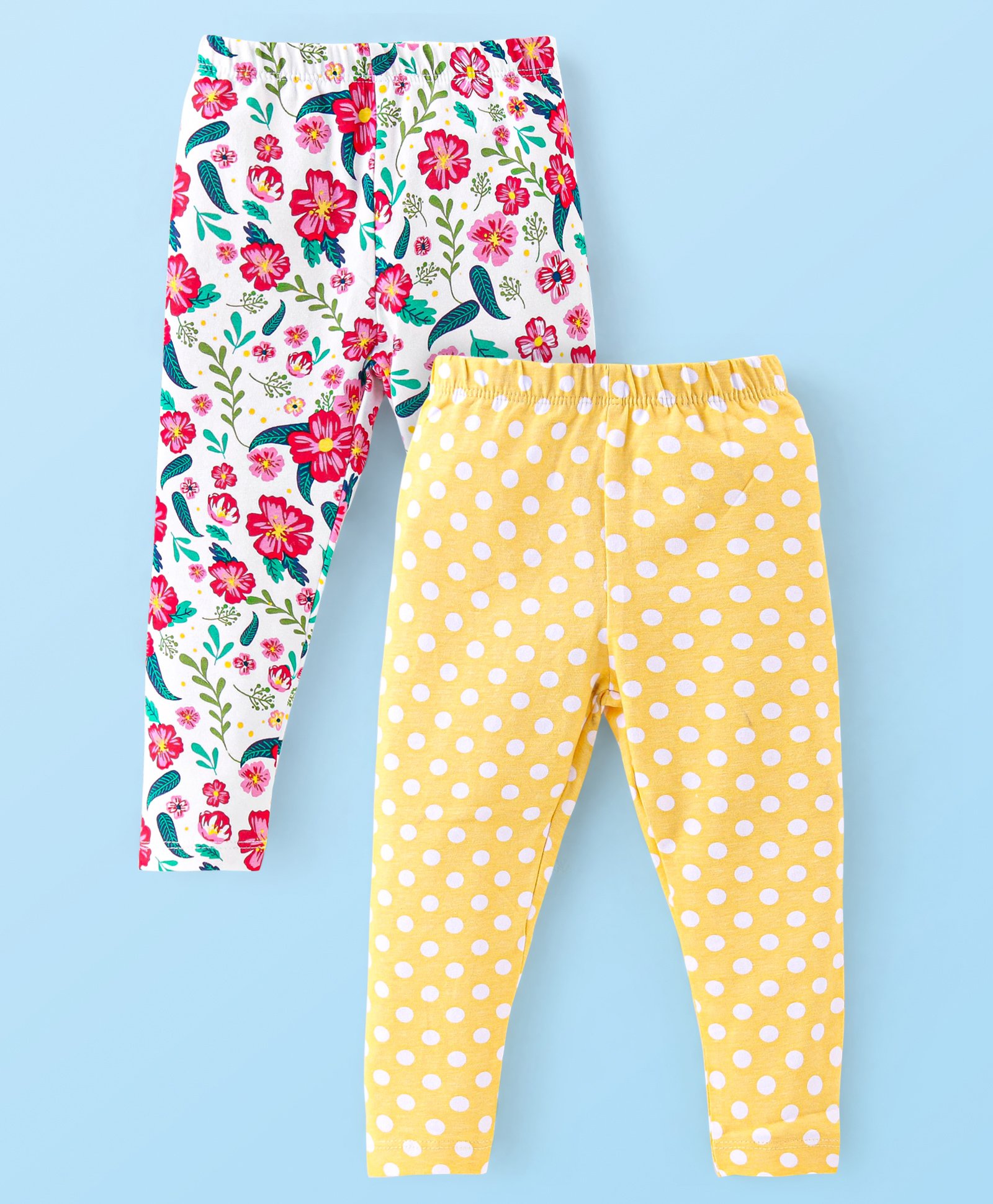 Babyhug Cotton Lycra Knit Full Length Leggings With Strech Floral Print Pack of 2 - Multicolor-picture-16