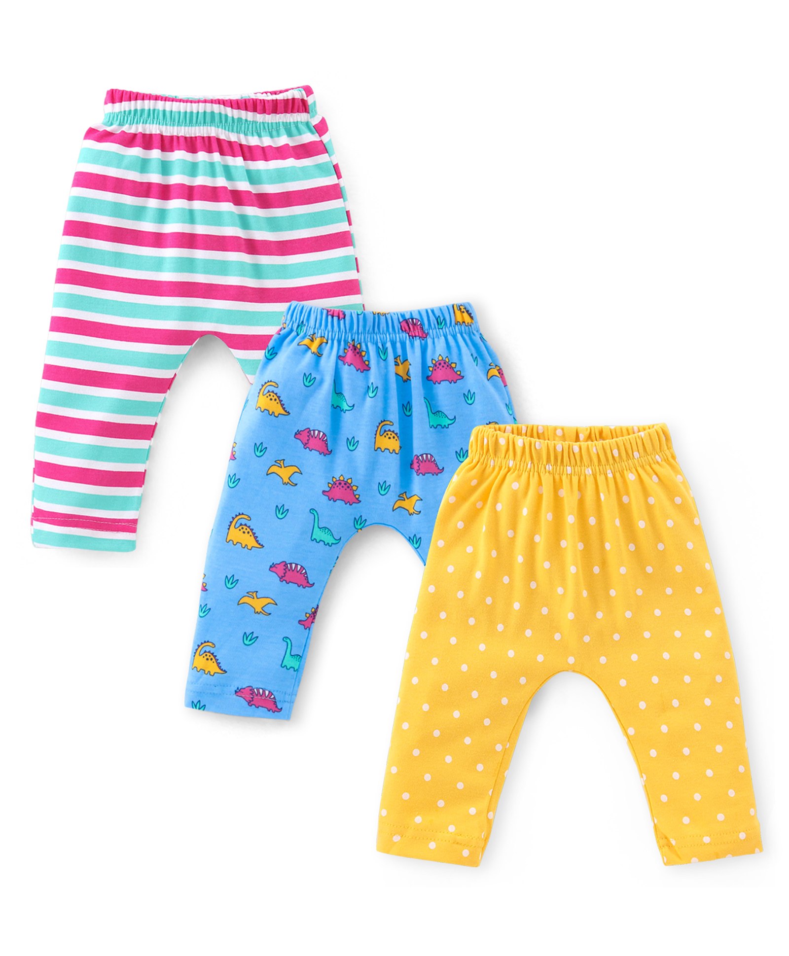Babyhug Cotton Full Length Diaper Leggings Dinosaur Print Pack of 3 - Multicolour-image-34