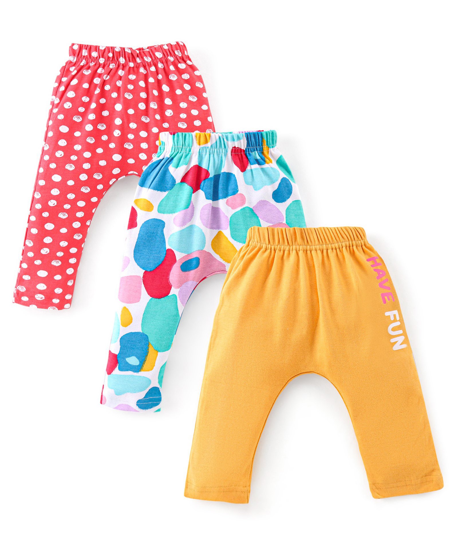 Babyhug Cotton Interlock Knit Full Length Diaper Legging Circle Print Pack of 3 - Multicolor-picture-23