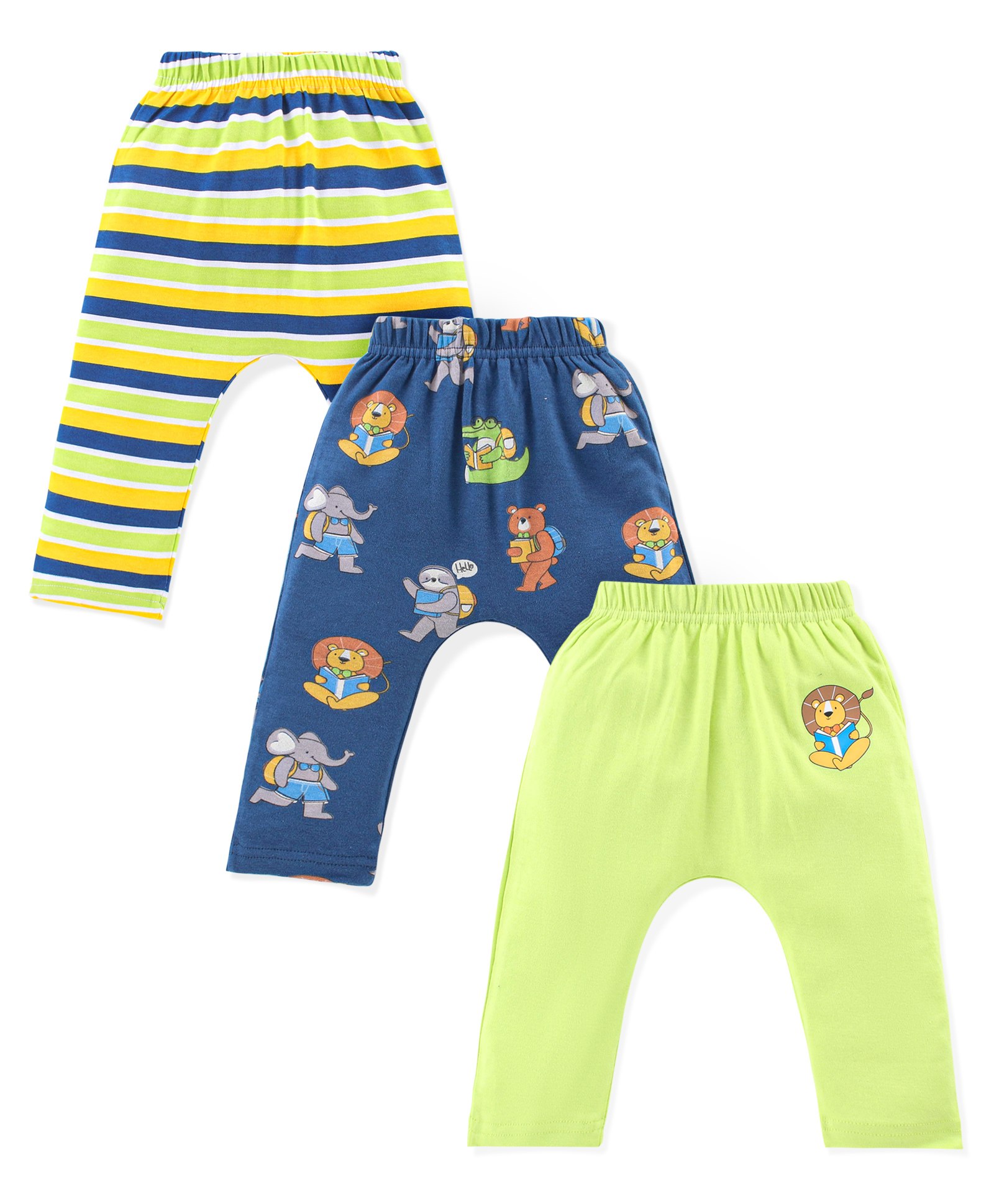 Babyhug Interlock Knit Full Length Diaper Pants Jungle Animals Printed Pack of 3 - Blue & Green-picture-22