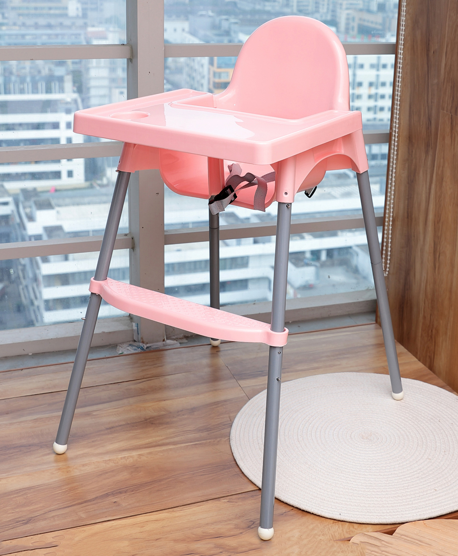Multi-Functional Portable Folding Feeding Eating Highchair Plastic Kids Baby High Chair With 2 Level Height Adjustment - Pink