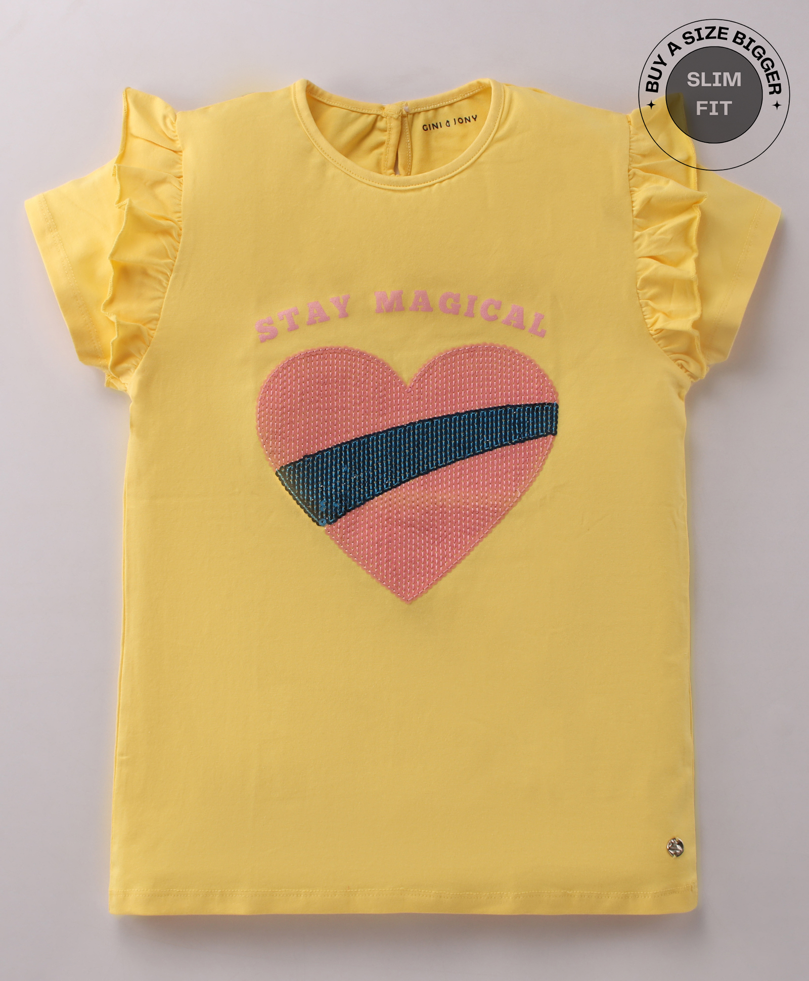 Gini and Jony Knits Half Sleeves Top with Sequin Detailing - Yellow-image-12