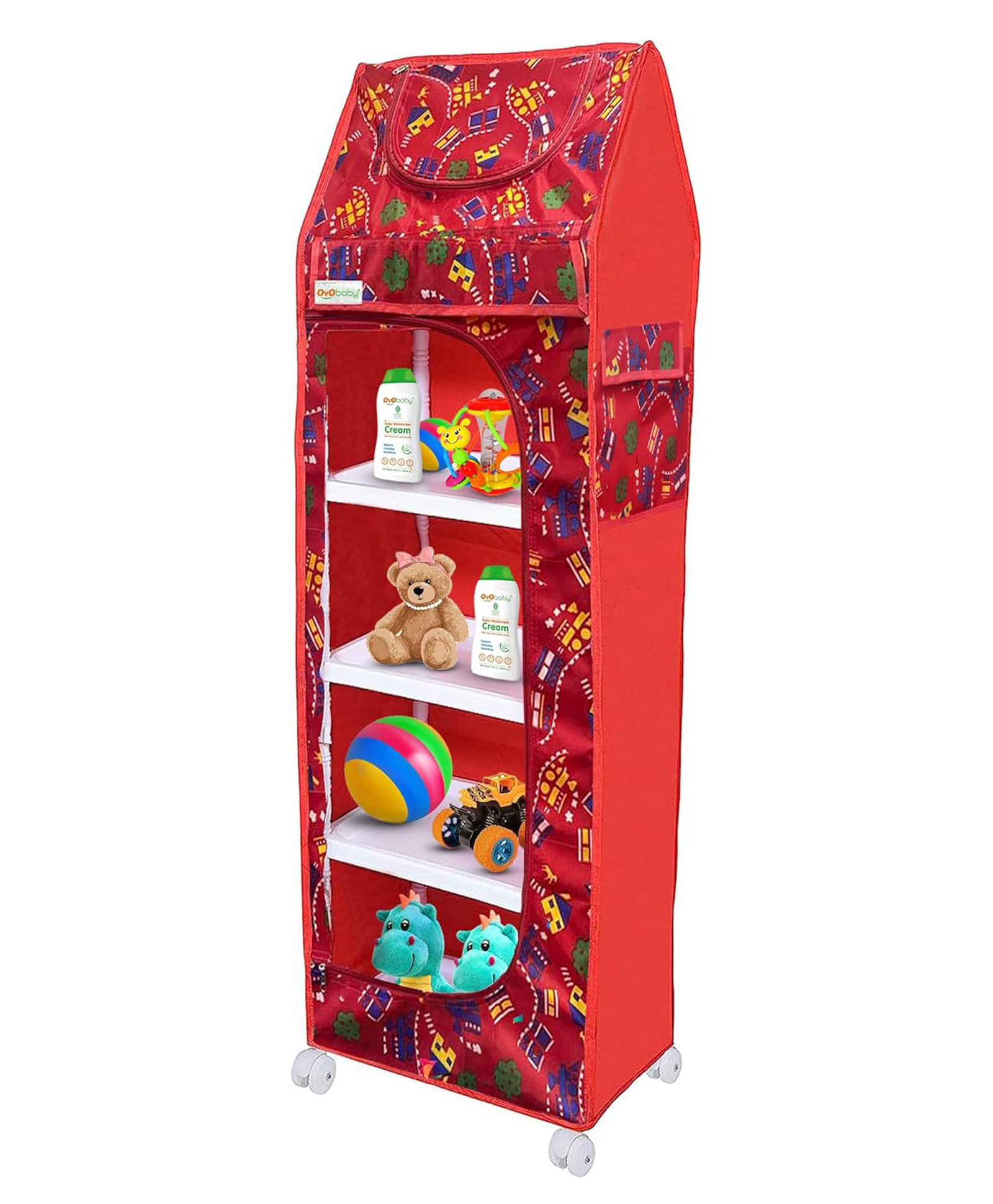 OYO BABY 0 Oyo Baby Multipurpose Baby Foldable Wardrobe 5 Shelves With Wheels for Kids Red-image-37