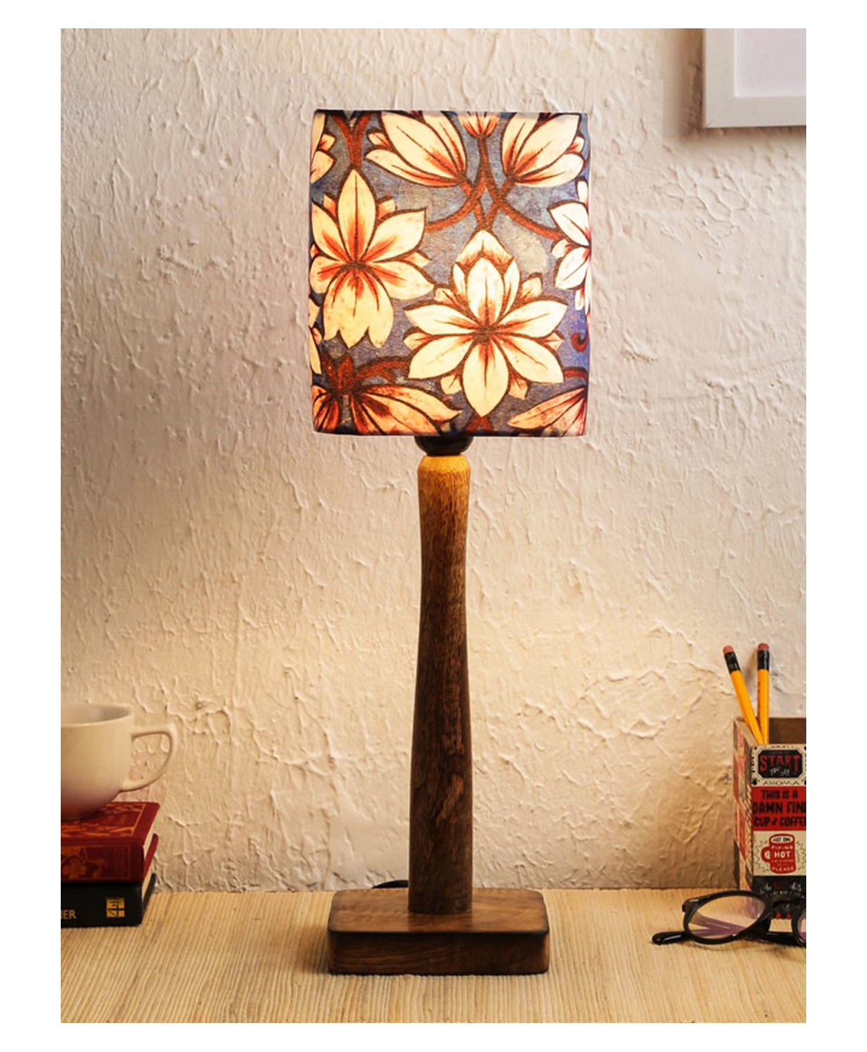 Green Girgit Blue Flowers Wooden Lamp-picture-18