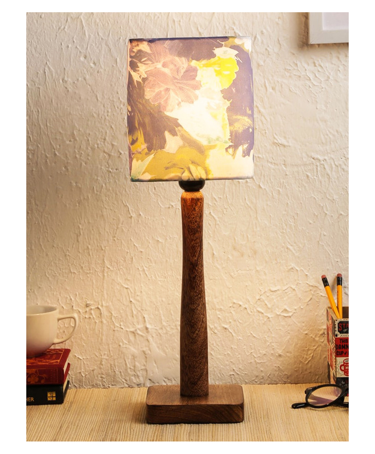 Green Girgit Purple Flowers Wooden Lamp-image-47