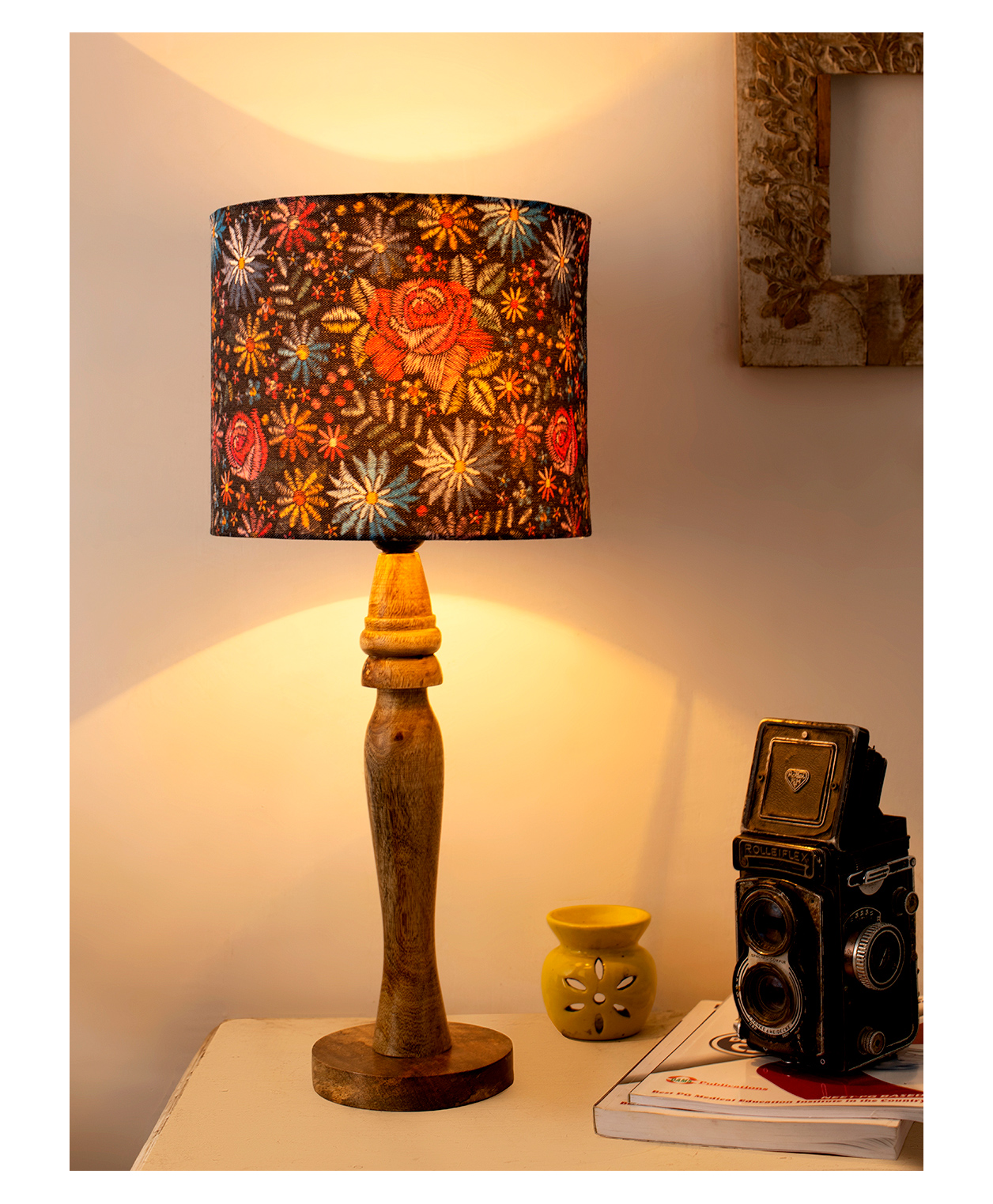 Green Girgit Wooden Lamp-Black Floral Stich-image-38