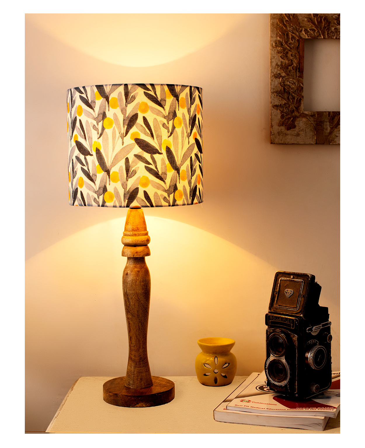 Green Girgit Wooden Leafy Print Lamp - Multicolor-image-5