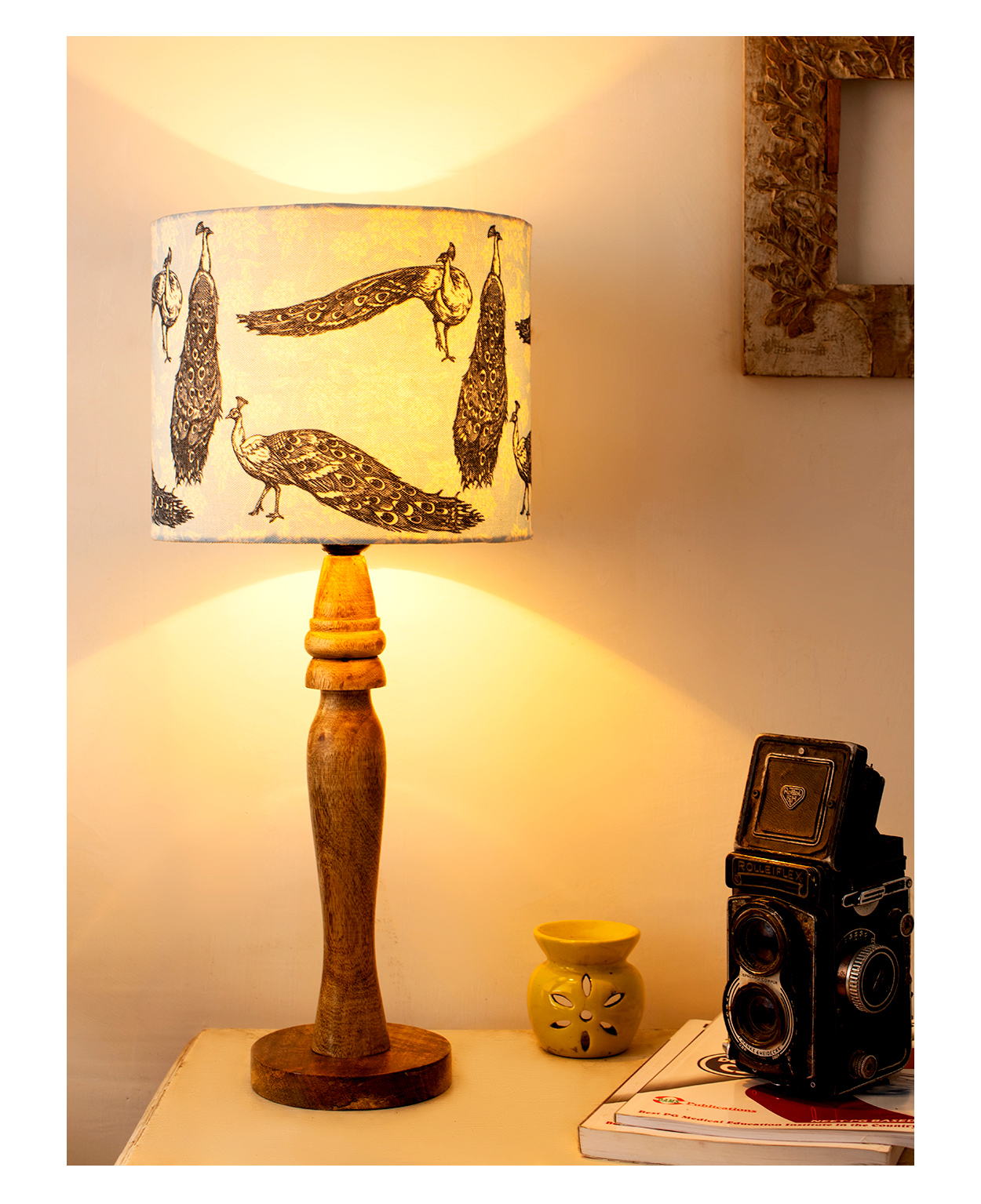 Green Girgit Wooden Peacock Print Lamp-picture-14