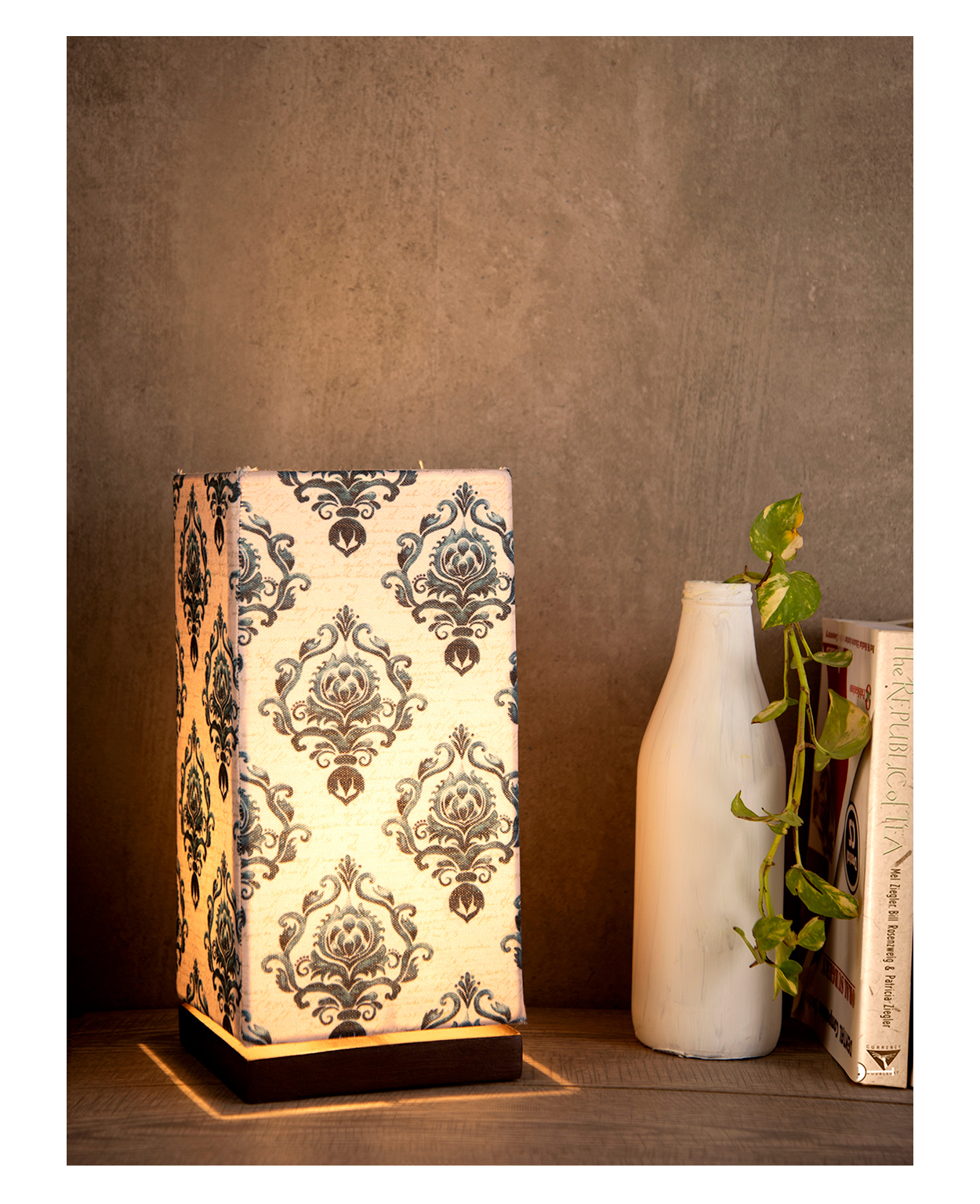 Green Girgit Lamp with Wooden Base Block Print-image-0