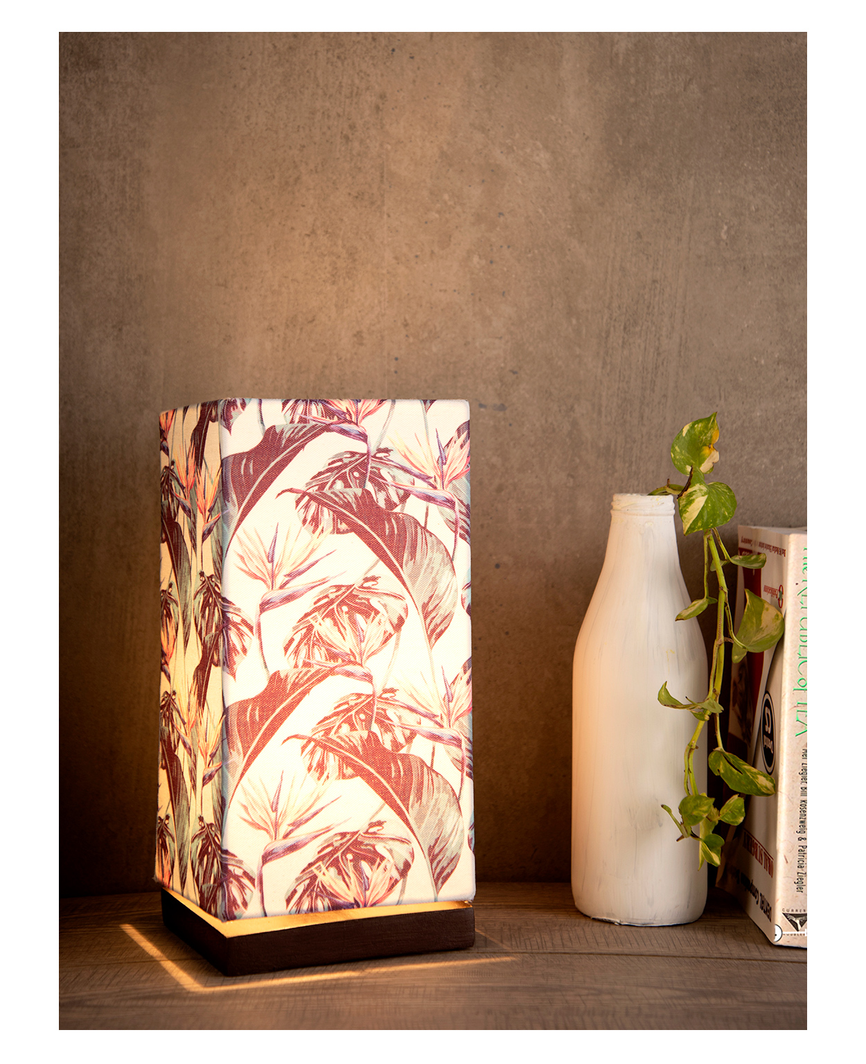 Green Girgit  Lamp with Wooden Base Birds Of Paradise Print-image-33