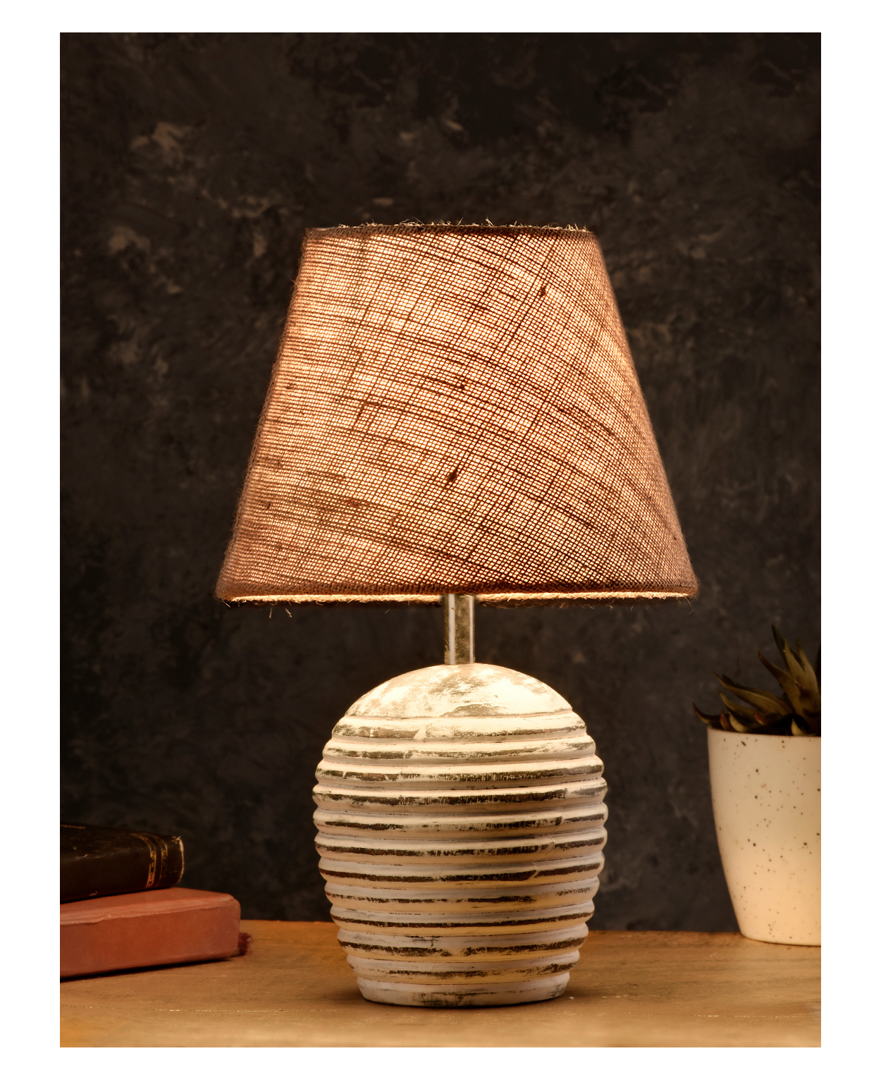 Green Girgit Striped Wooden White Lamp with Brown Jute Shade-image-38