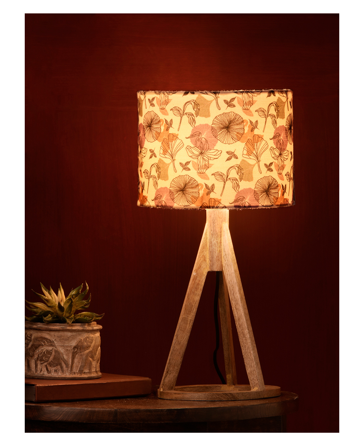 Green Girgit Trio Wooden Lamp -  Gardenia Print-image-21