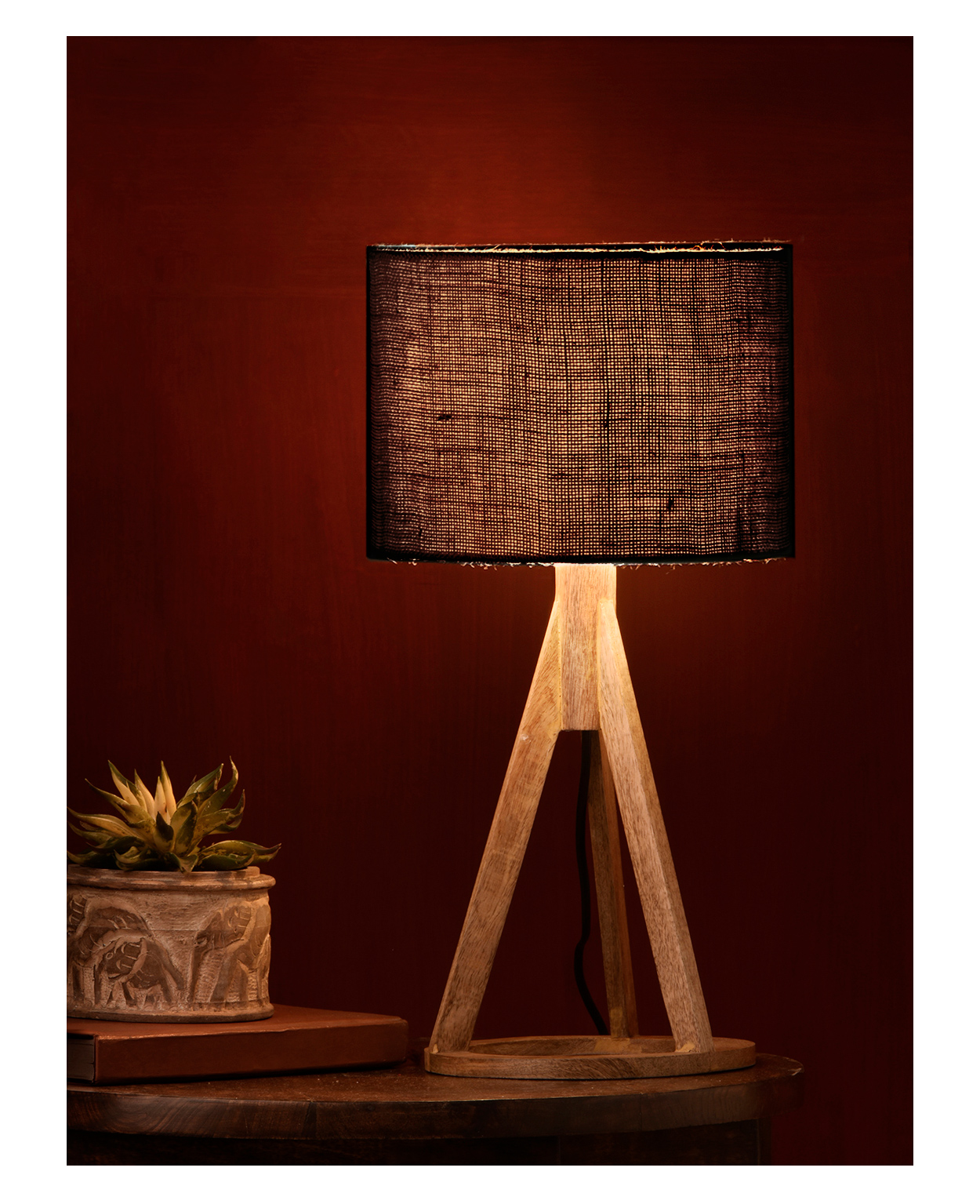Green Girgit Jute Trio Wooden Lamp - Black-image-30