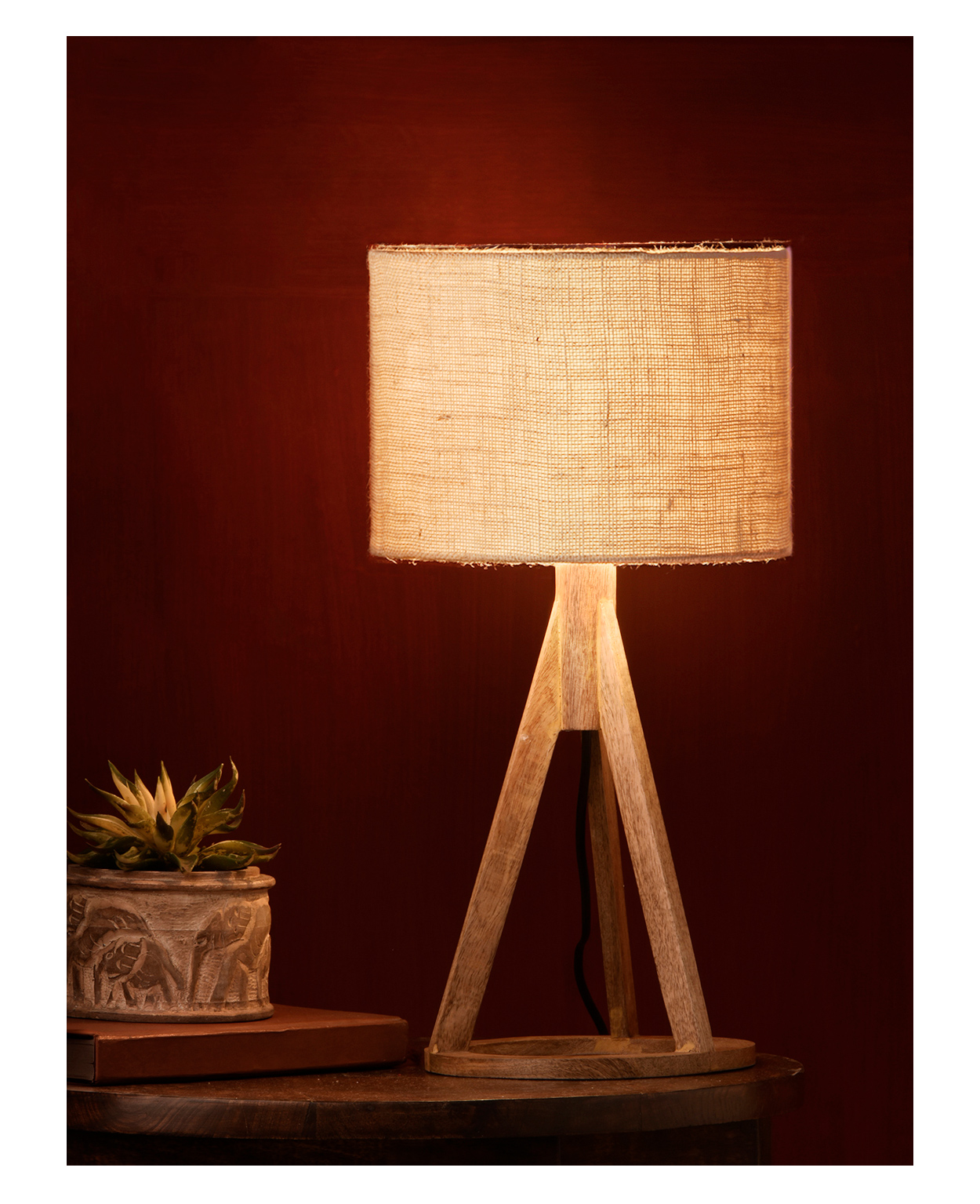 Green Girgit Jute Trio Wooden Lamp - White-image-31
