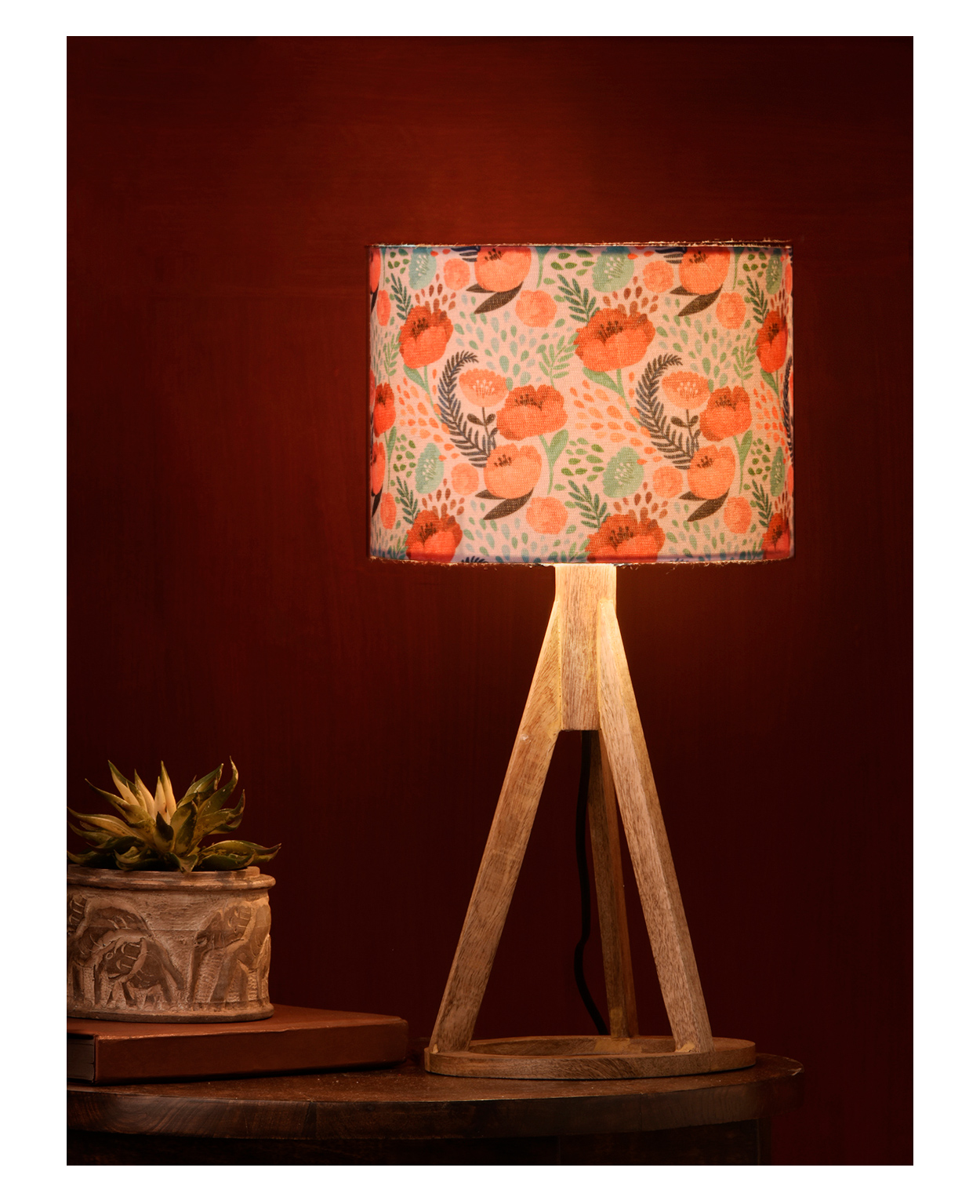 Green Girgit  Trio Wooden Lamp Red Roses Print-picture-20