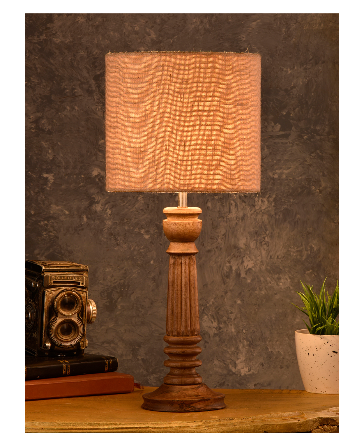 Green Girgit Pillar Brown Lamp with Brown Jute Shade-image-22
