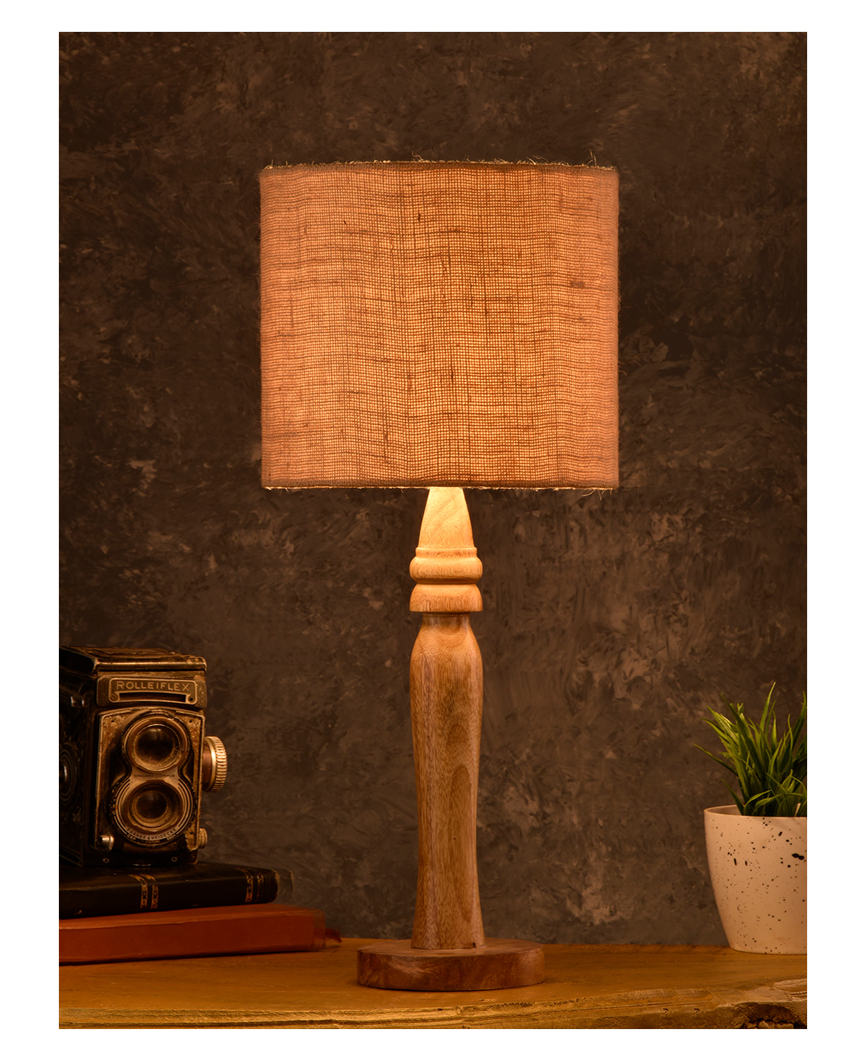 Green Girgit Round Lamp with Jute Shade- Brown-image-5