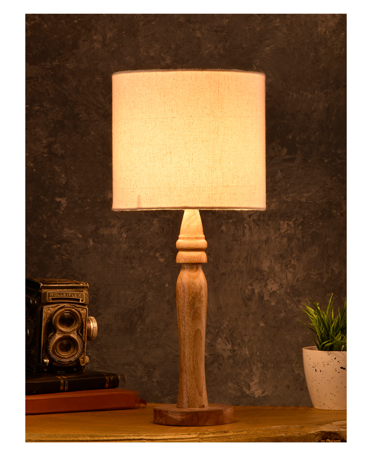 Green Girgit Round Brown Lamp with White Cotton Shade-picture-26
