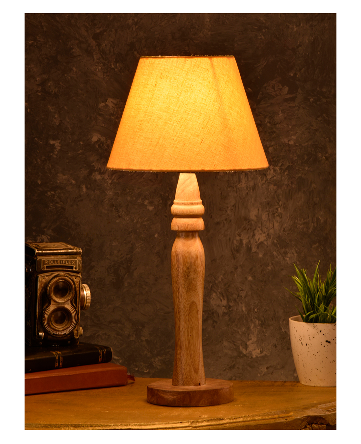 Green Girgit Round Brown Lamp with Taper Yellow Cotton Shade-picture-25
