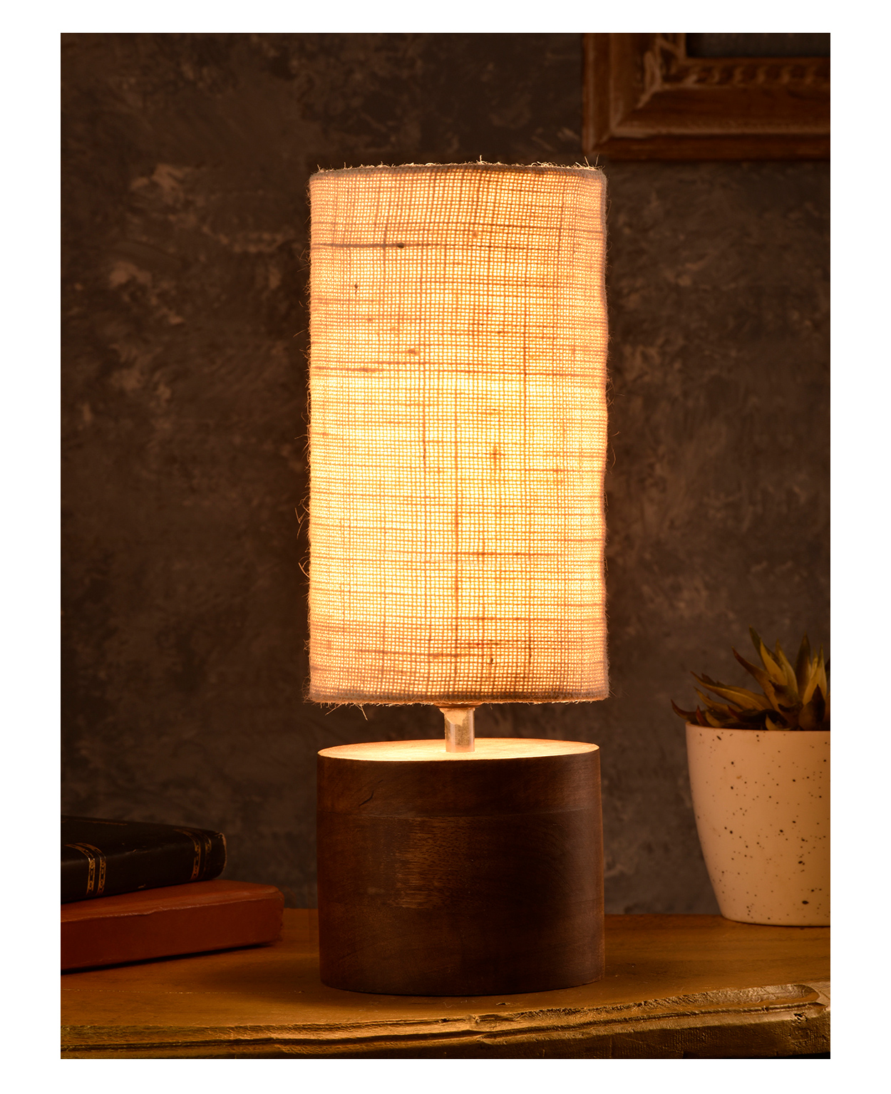 Green Girgit Wooden Log Table Lamp with White Jute Shade-image-8